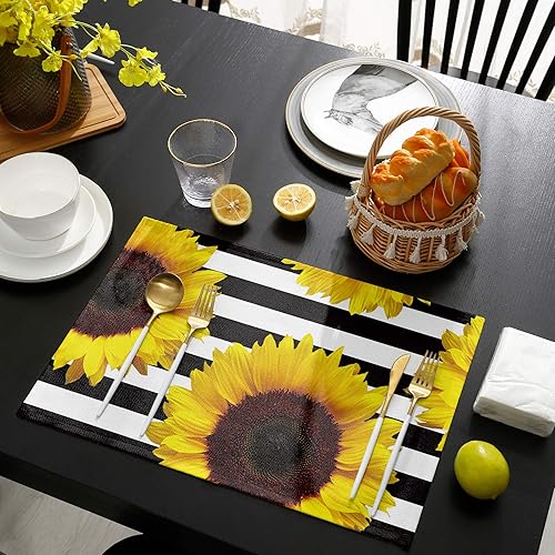 Miniatura 4 de Juego de 6 manteles individuales con diseño de flores, para mesas de comedor, tejido de lino de algodón, lavables, antideslizantes, 19 x 13