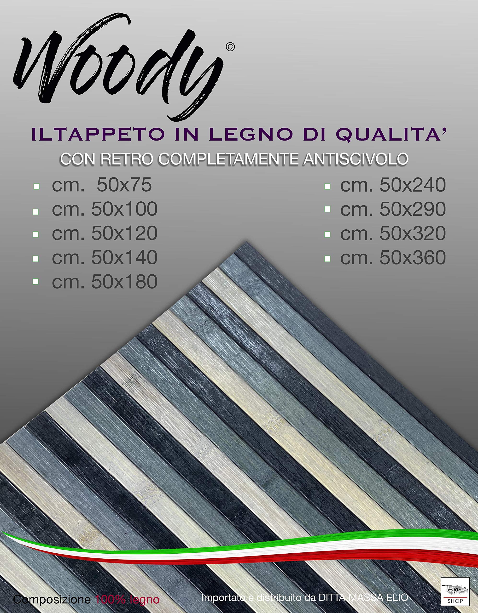 Tappeto In Bambù Legno Woody 50x240 Cm - Antiscivolo, Per Cucina, Bagno, Ingresso, Sfumato Arancio - Foto 2