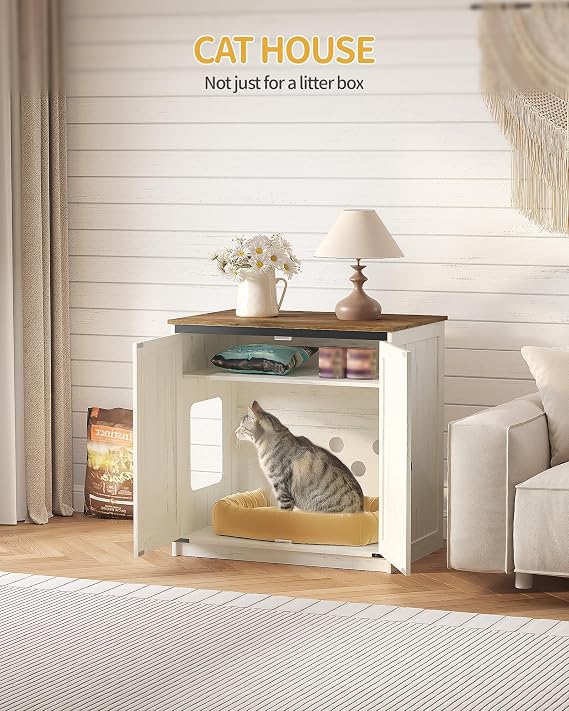Hzuaneri Cat Litter Box Enclosure, Tall Hidden Litter Box Furniture Cabinet
