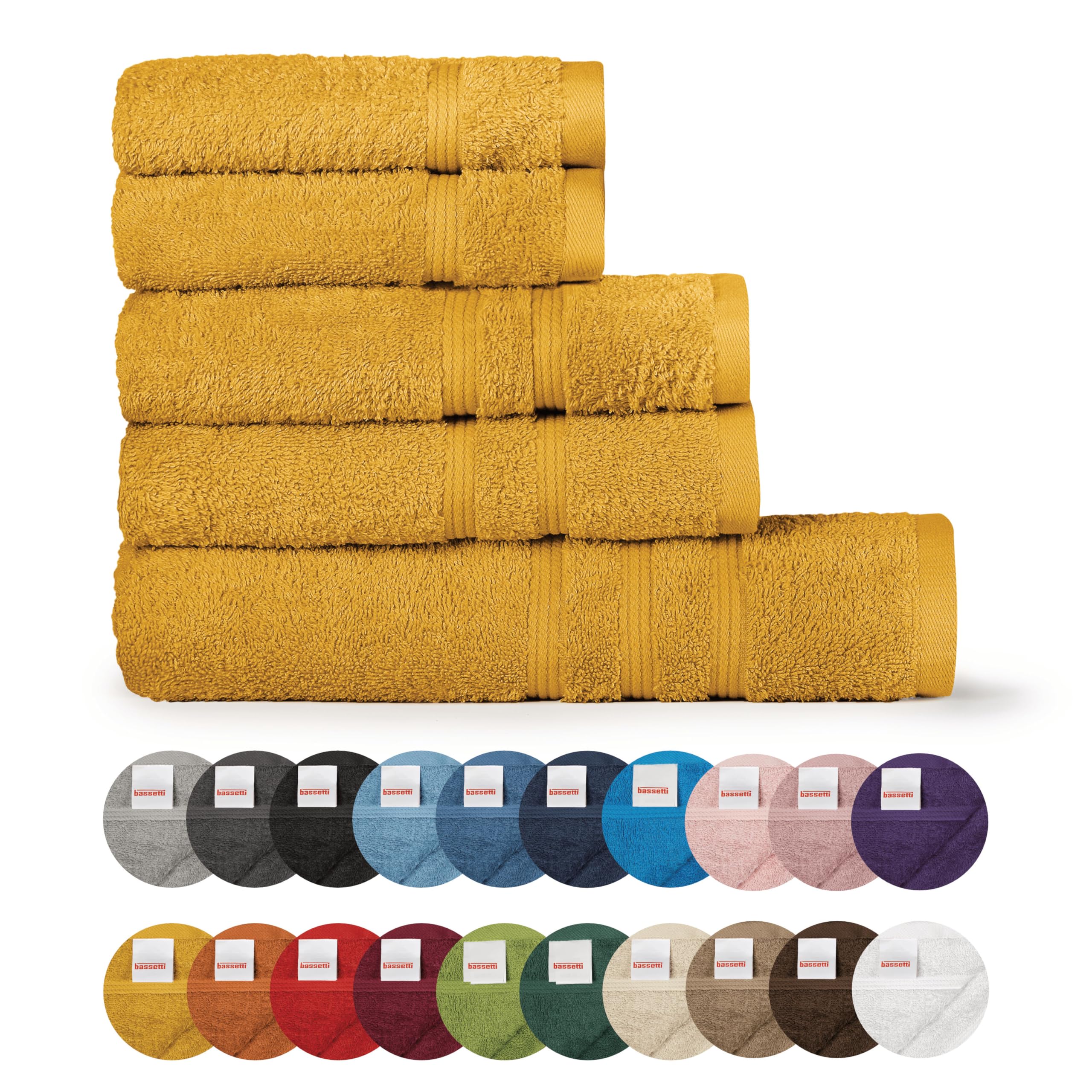 Bassetti Morbido Asciugamano Asciugamani 480 gr 100% Cotone Set da 5 pz (2 da 58x105 cm + 2 da 38x55 cm + 1 da 70X140 cm) - Collezione MONIQUE - TOPAZIO Y3