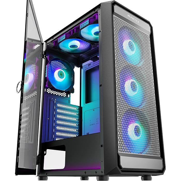 Buy MUSETEX ATX PC Case with 6pcs ARGB Fans, Computer Gaming Cases with