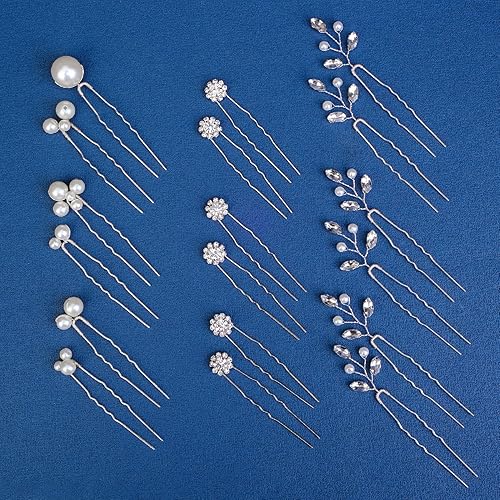 Miniatura 2 de Yandino Juego de 18 horquillas para el cabello de novia, boda, accesorios para el cabello, joyería para damas de honor, pieza de pelo plateado para
