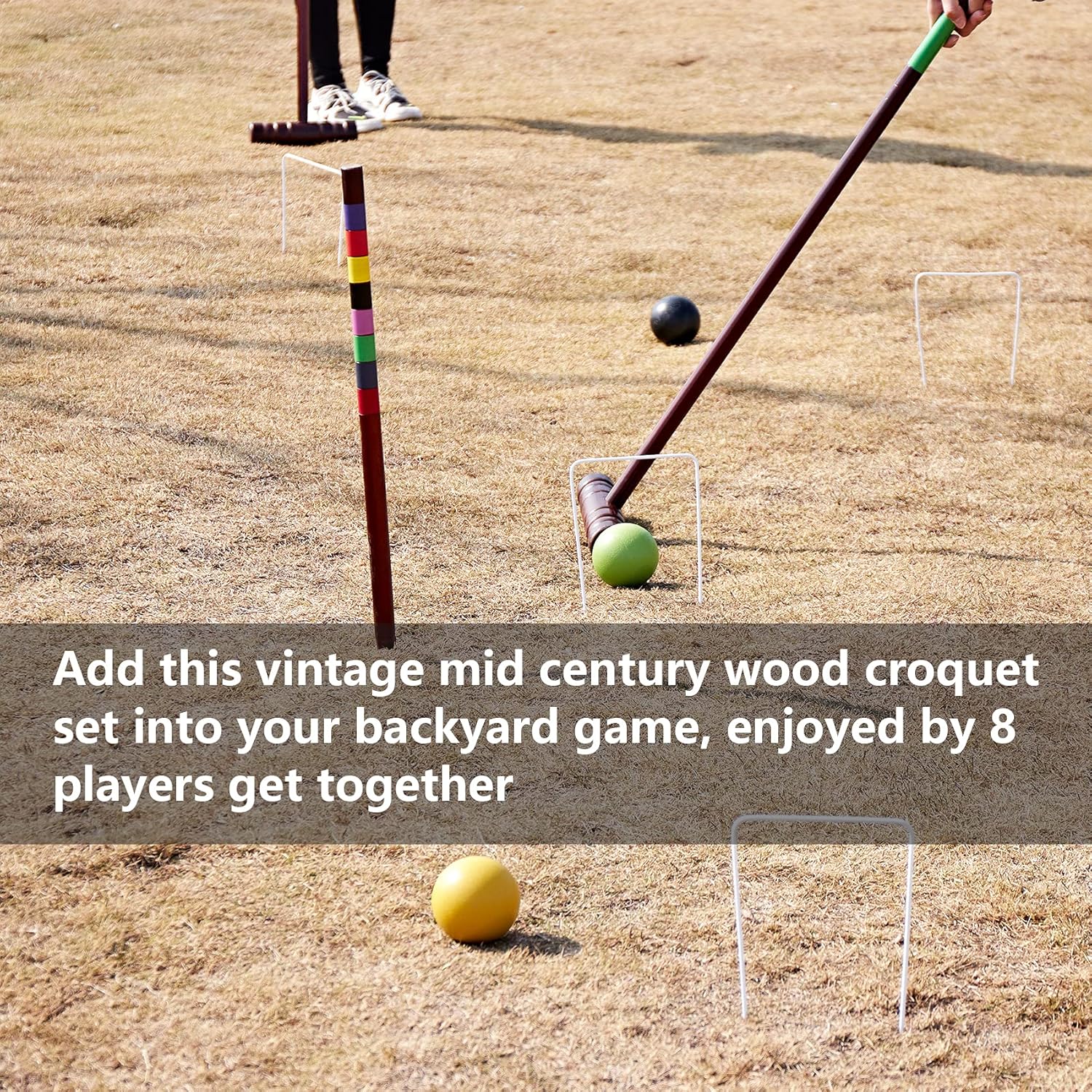 SpeedArmis 8 Players Deluxe Croquet Set with 35In Deluxe | 32In Regulation Size Rubber Wood Mallets, Colored PE Ball, Wickets, 24In End Stakes - Lawn Backyard Game Set for Teens/Adults/Family : Sports & Outdoors