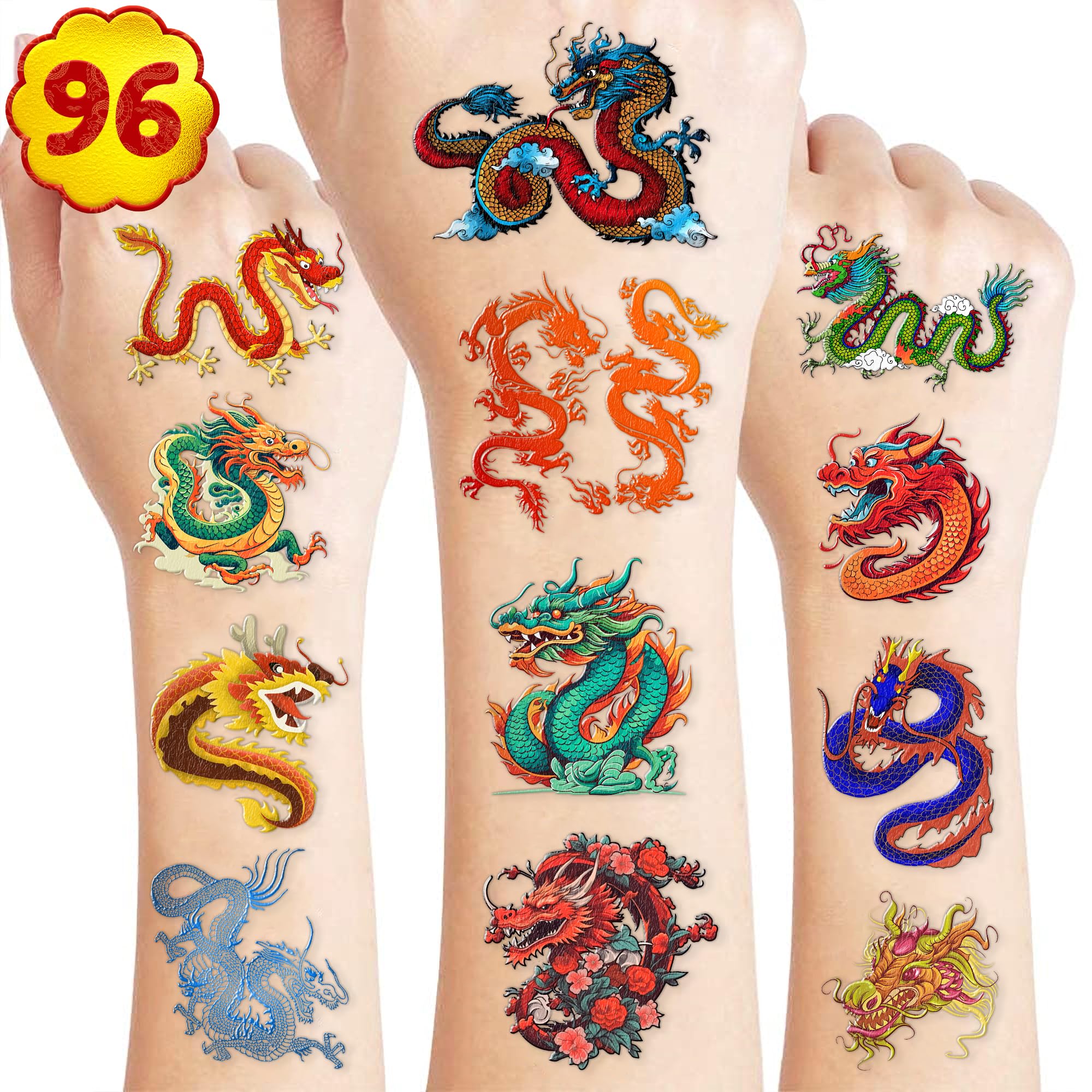 Ancient Dragon Temporary Tattoos - 85PCS Chinese Fairy Dragon Themed Stickers for Kids Birthday Party Supplies, Decorations, Favors, Prizes & Cute Gifts for Boys and Girls