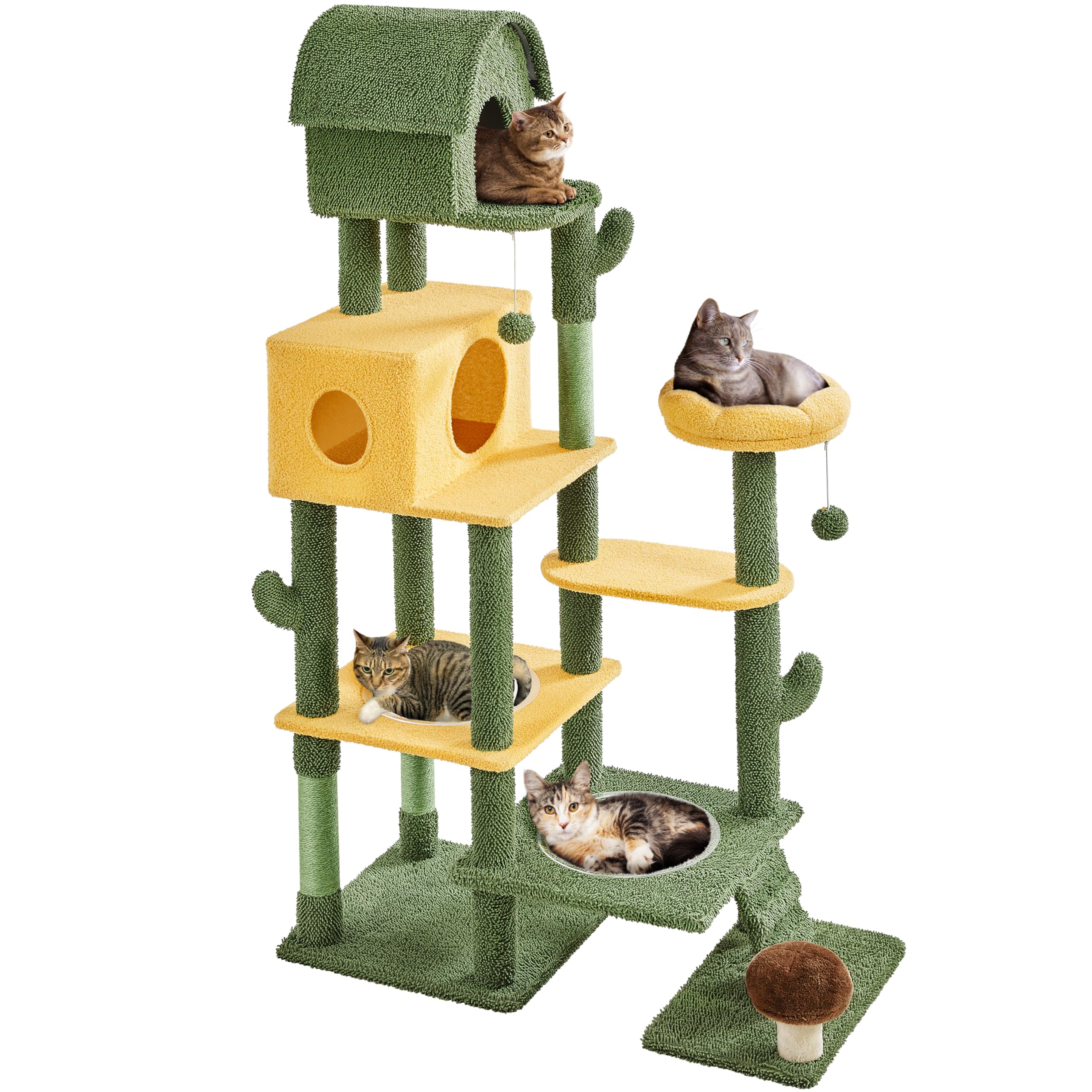 Yaheetech Kaktus Kratzbaum XXL deckenhoch, Oase-Thema Katzenbaum  104x48,5x174 cm, Stilvoller Kletterbaum fr Mehreren Katzen, mit  Katzenhusern Raumkapseln Kratzstmmen, Grn-Gelb : Amazon.de: Haustier