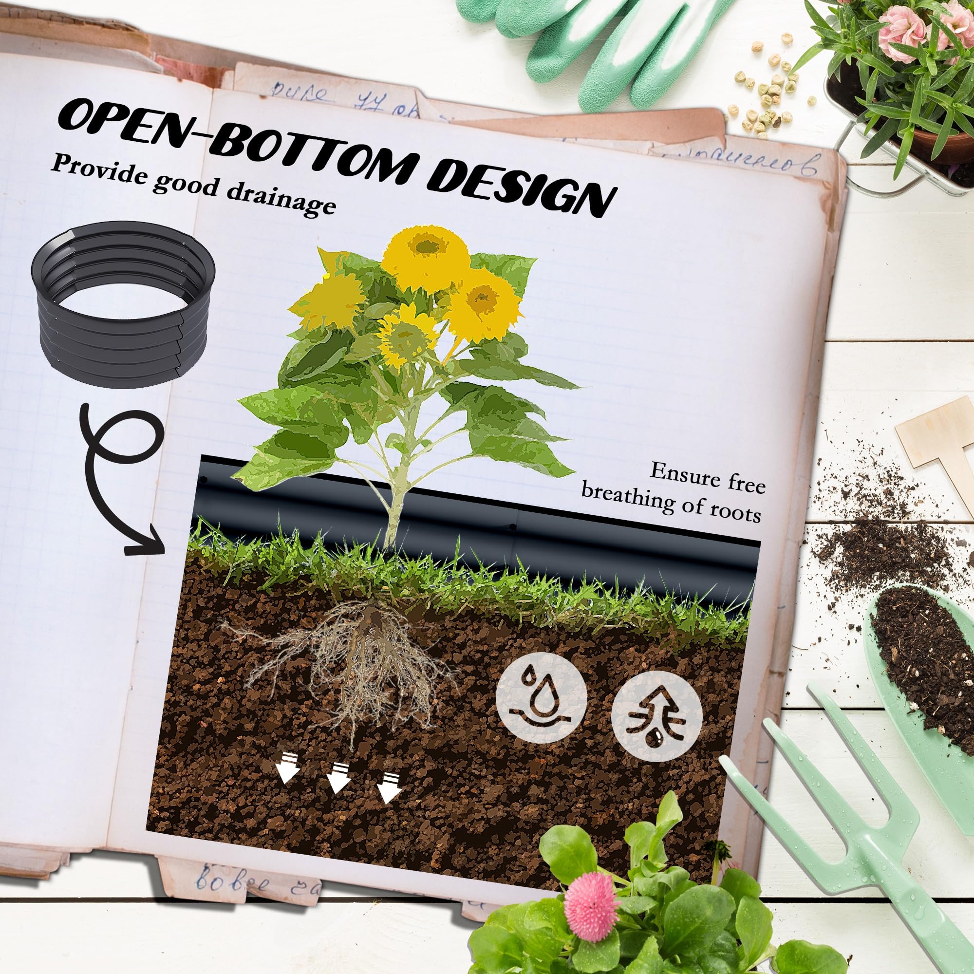 Outsunny Steel Raised Beds for Garden Set of 2, Outdoor Elevated Planter Box with Safety Edging - Image 4