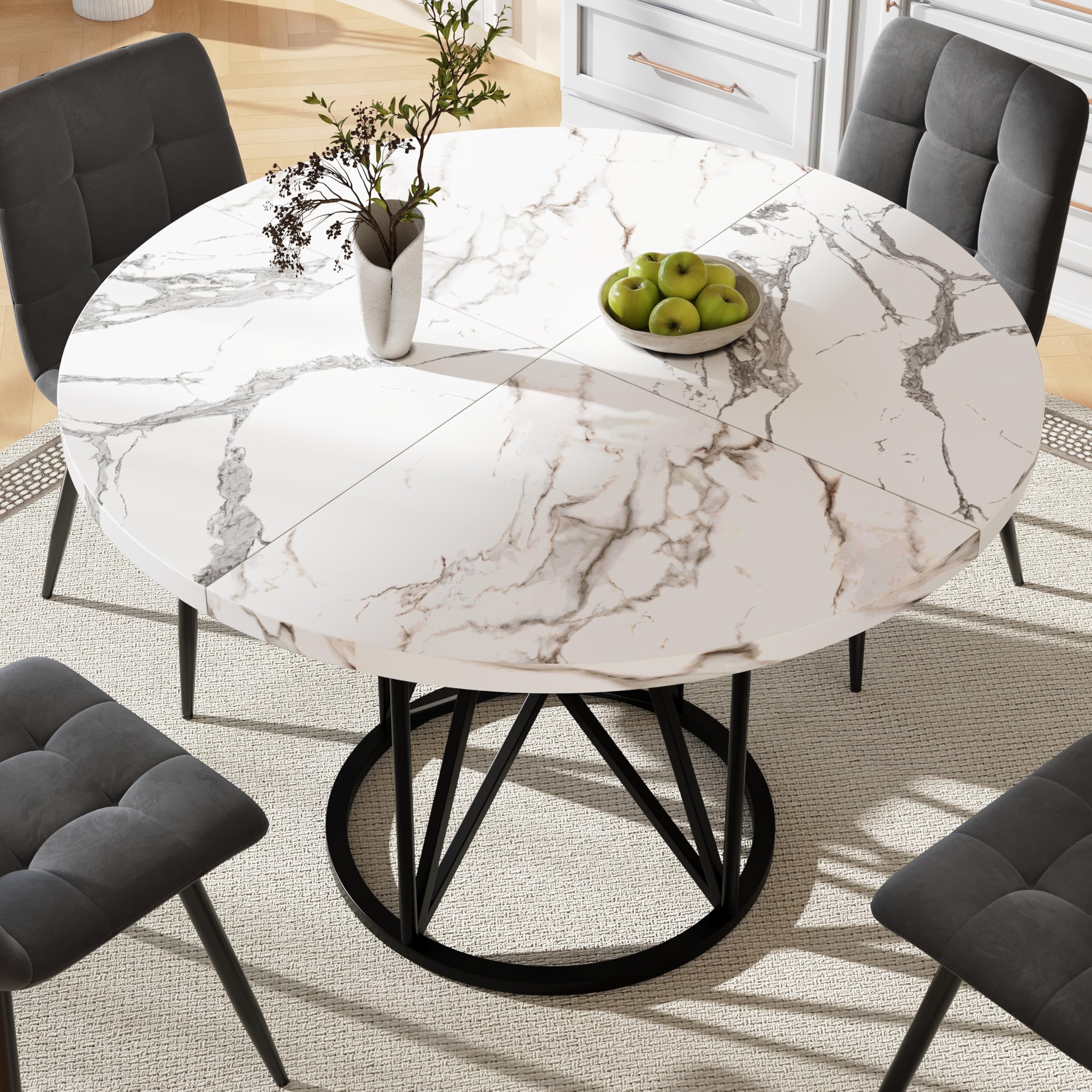 Okrągły stół do jadalni 100 x 100 x 76 cm dla 4-6 osób marmurowy blat z metalowymi nogami geometryczny design nowoczesny stół środkowy do jadalni salonu kuchni - czarny 1101