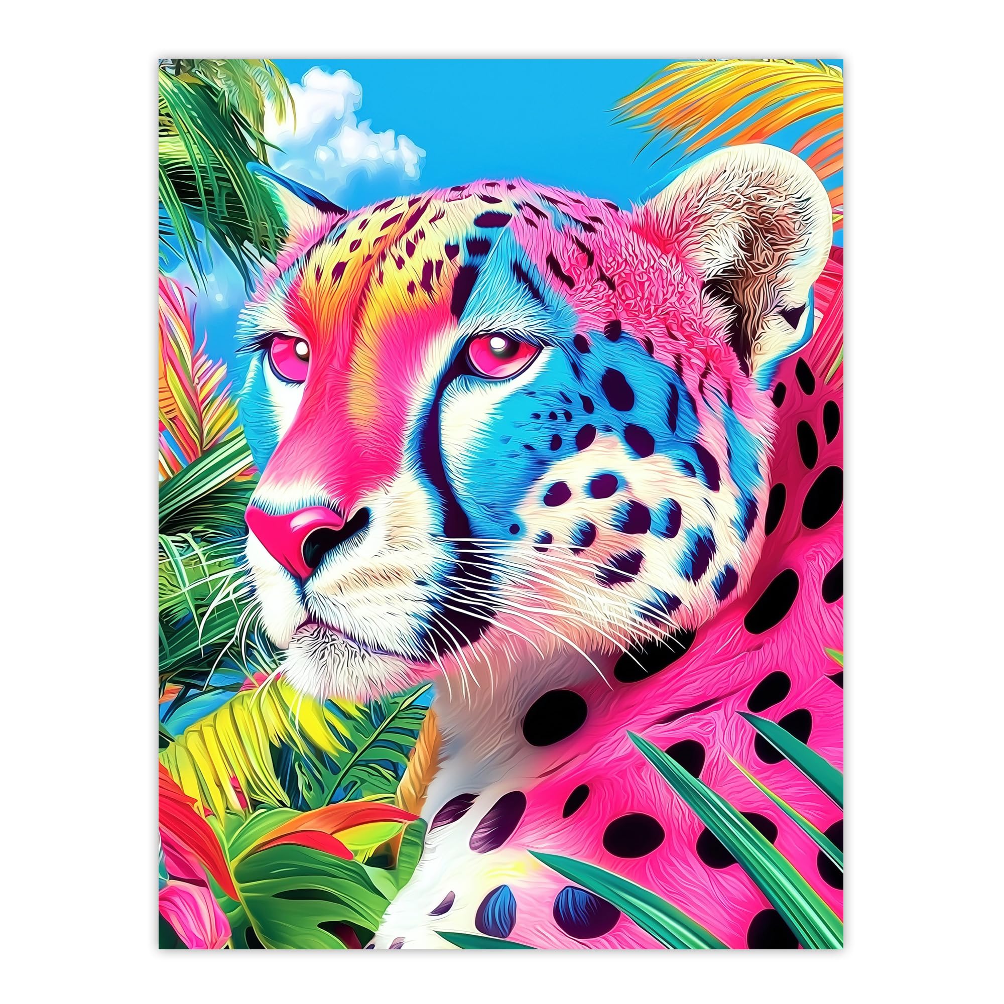 Artery8 Cheetah Jungle Plants Colourful Animal Portrait Living Room Large Wall Art Poster Print Thick Paper 18X24 Inch