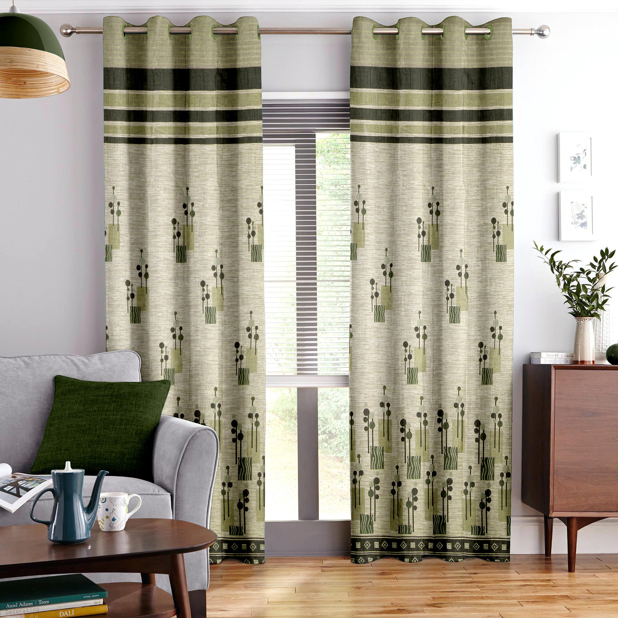 Story@Home Berry Superior Jacquard Contemporary Floral Eyelet Door Curtain (7 ft, Grey)