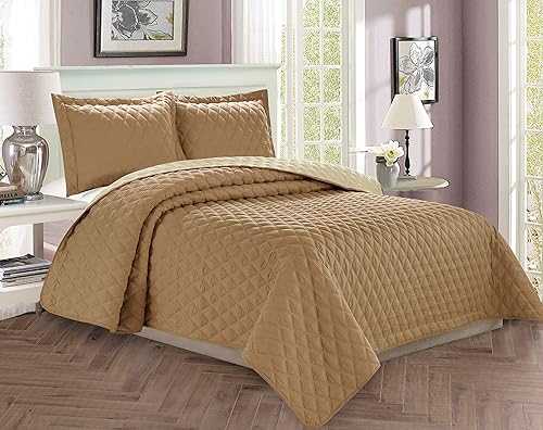 Elegant Comfort Juego de colcha de lujo de 3 piezas con diseño de diamante acolchado con fundas de almohada, peso pesado para todas las estaciones,