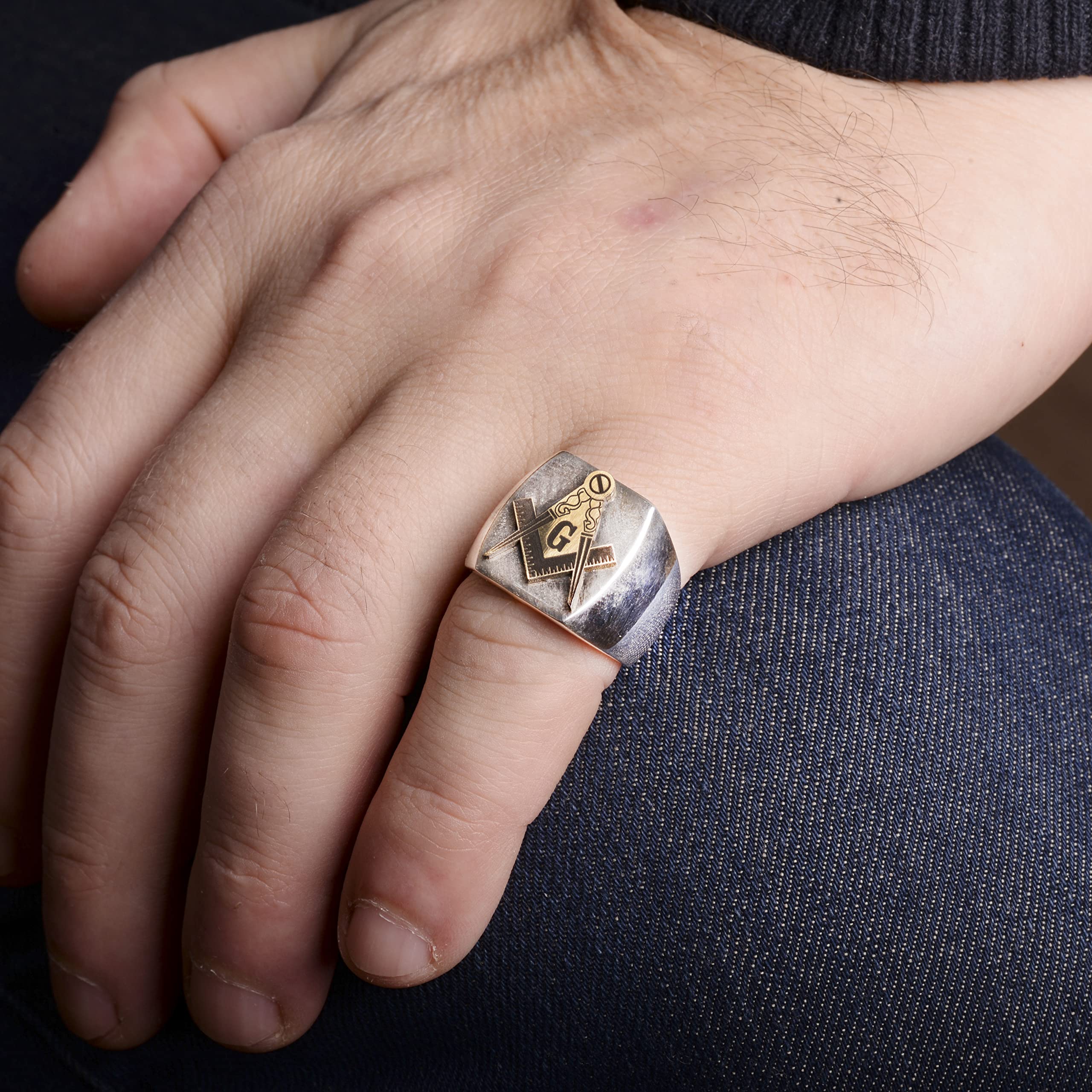 KAMBO Anillo masónico para hombre, anillo único hecho a mano, de plata de ley 925 para hombre, bronce plateado, sin piedras preciosas, Plata de ley 925, bronce, piedra preciosa, madera, Sin