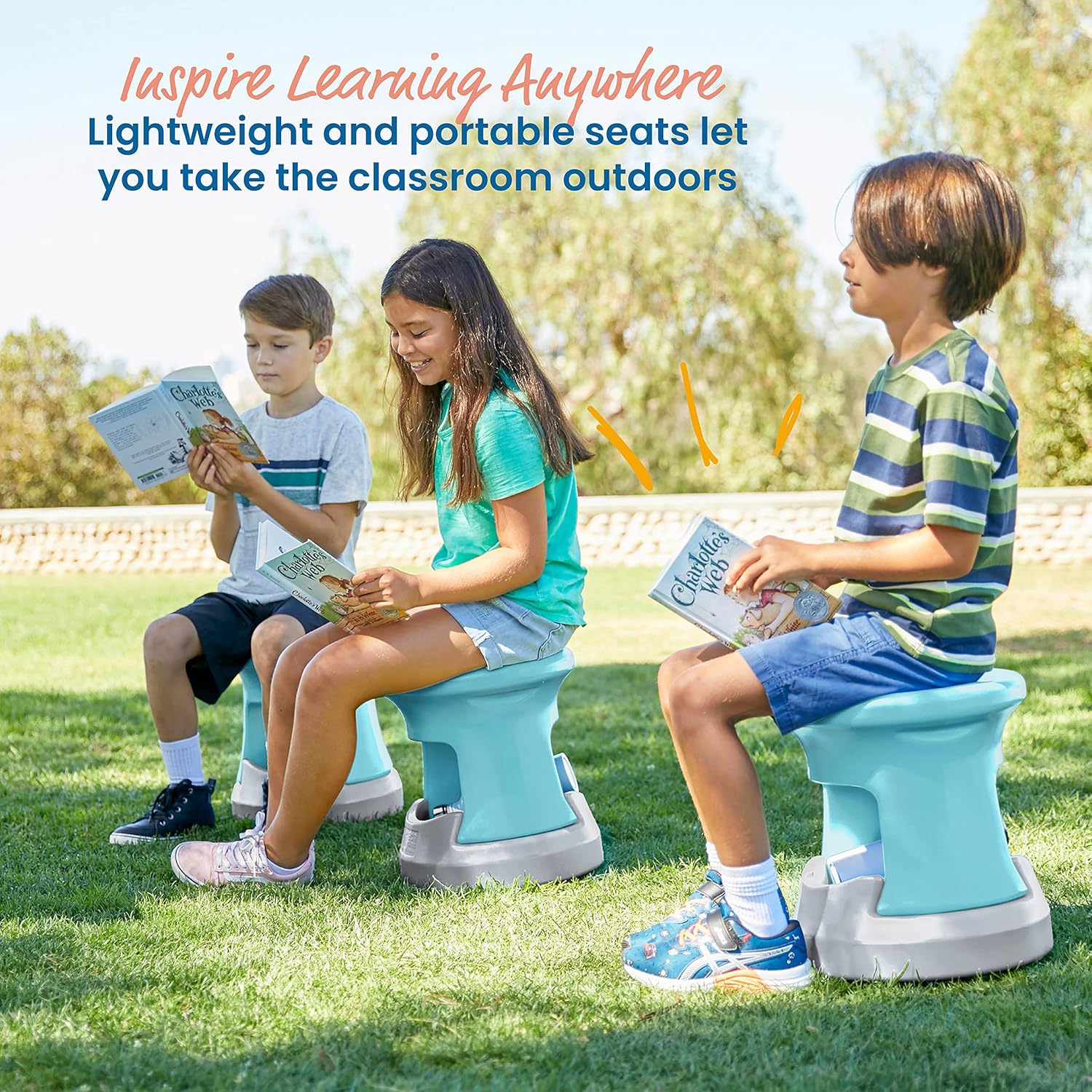 ECR4Kids Active Storage Wobble Stool, 15in Seat Height, Childrens Furniture, Cyan/Light Grey