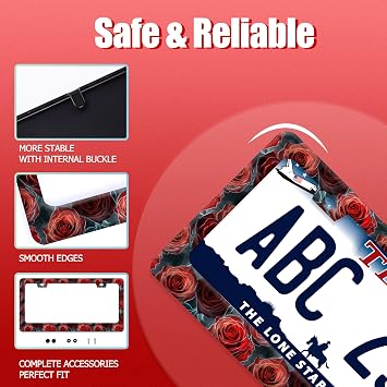 Abstract Roses License Plate Frame Floral Flowers License Plate Holder for Front and Rear Colorful License Plate Stainless Steel Auto Parts Decoration with Screws 12 x 6 Inch Men Women