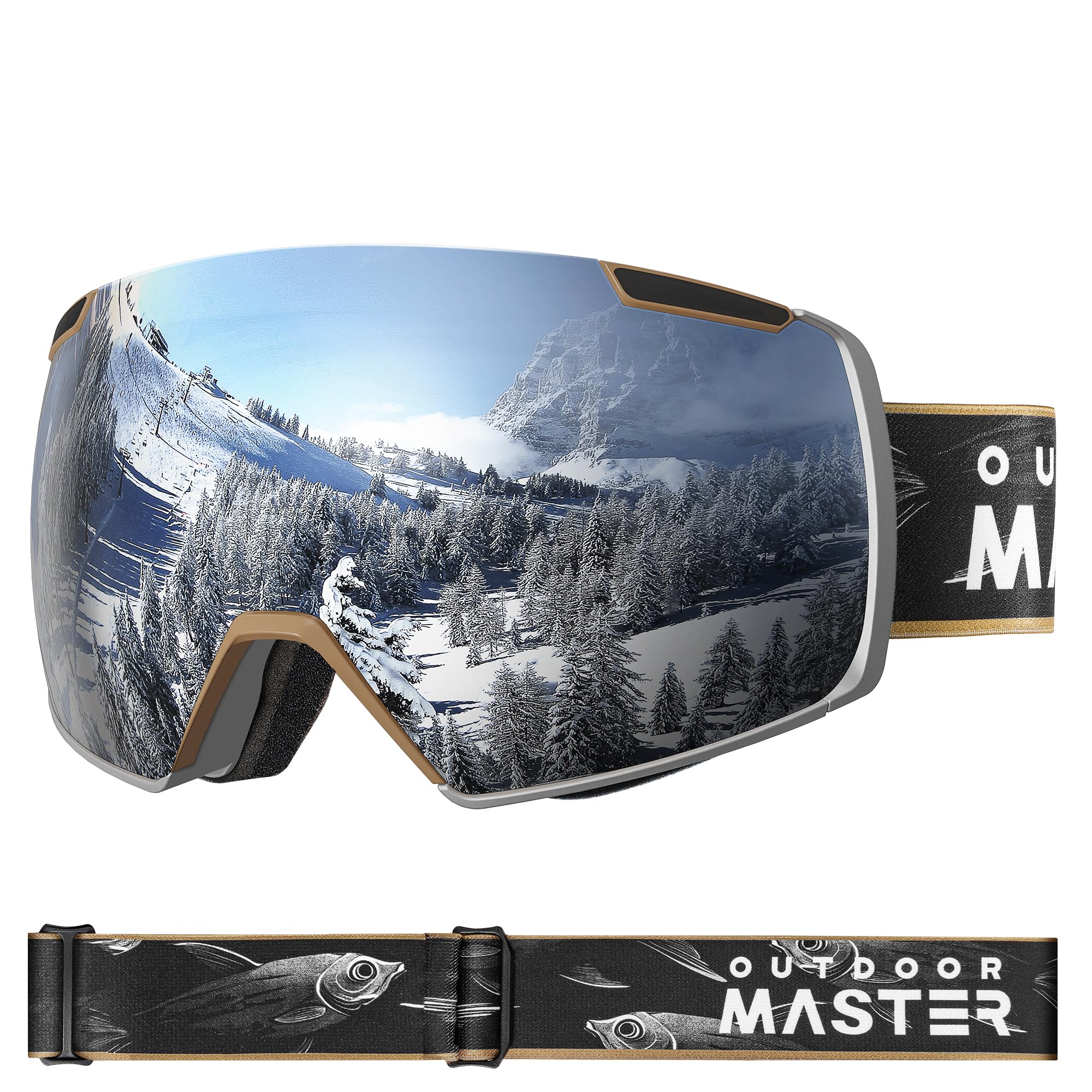 OutdoorMaster Heron Ski Goggles with 2 Lens, Frameless, Magnetic Interchangeable HD Toric Lens, OTG Snowboard Goggles