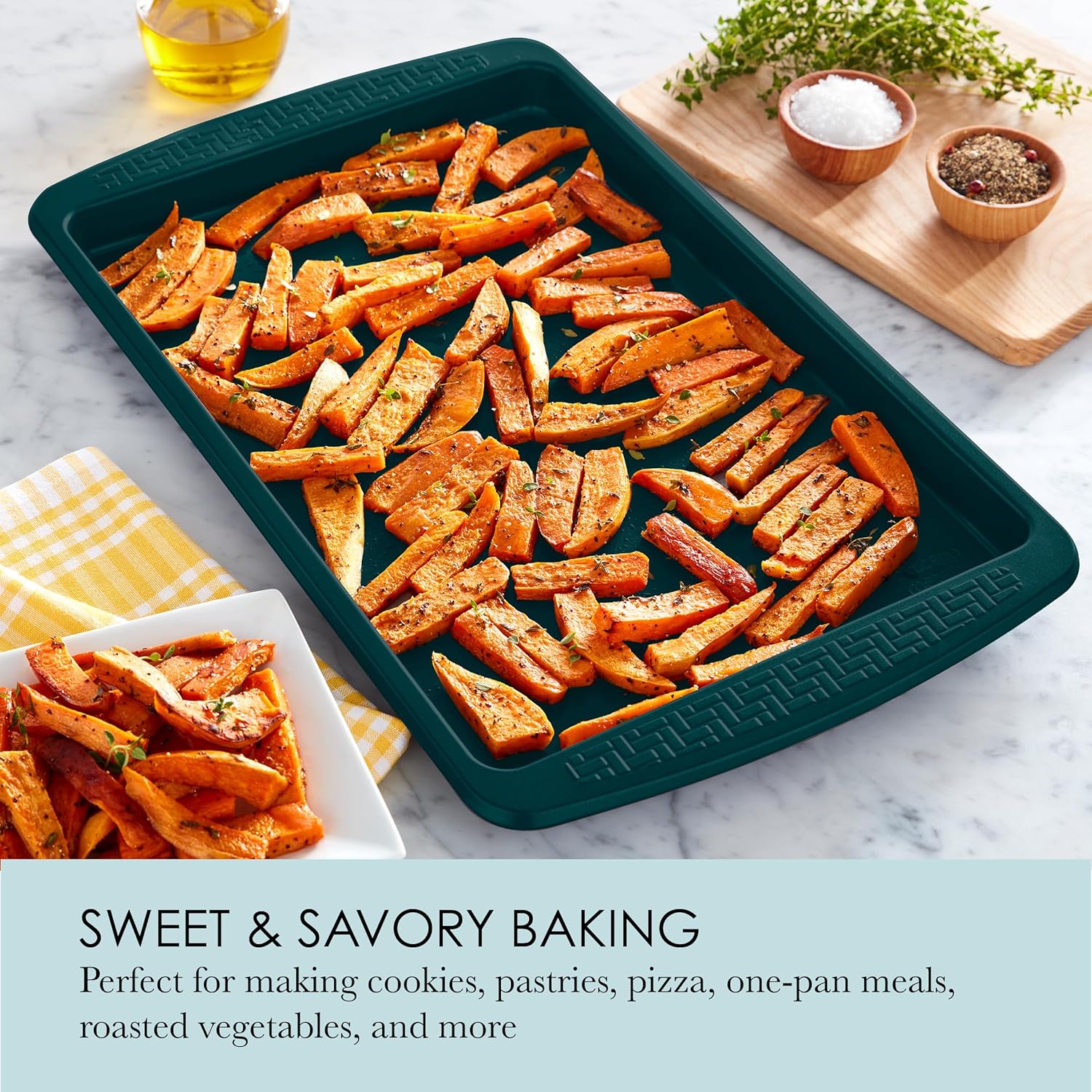 Chicago Metallic Everyday Nonstick Medium Baking Sheet, Emerald Green, Durable Carbon Steel for Perfect Baking - Image 2