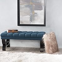 Vista 2 de Christopher Knight Home Scarlett Fabric Ottoman Bench, Dark Blue 17.25”D x 41.00”W x 16.75”H