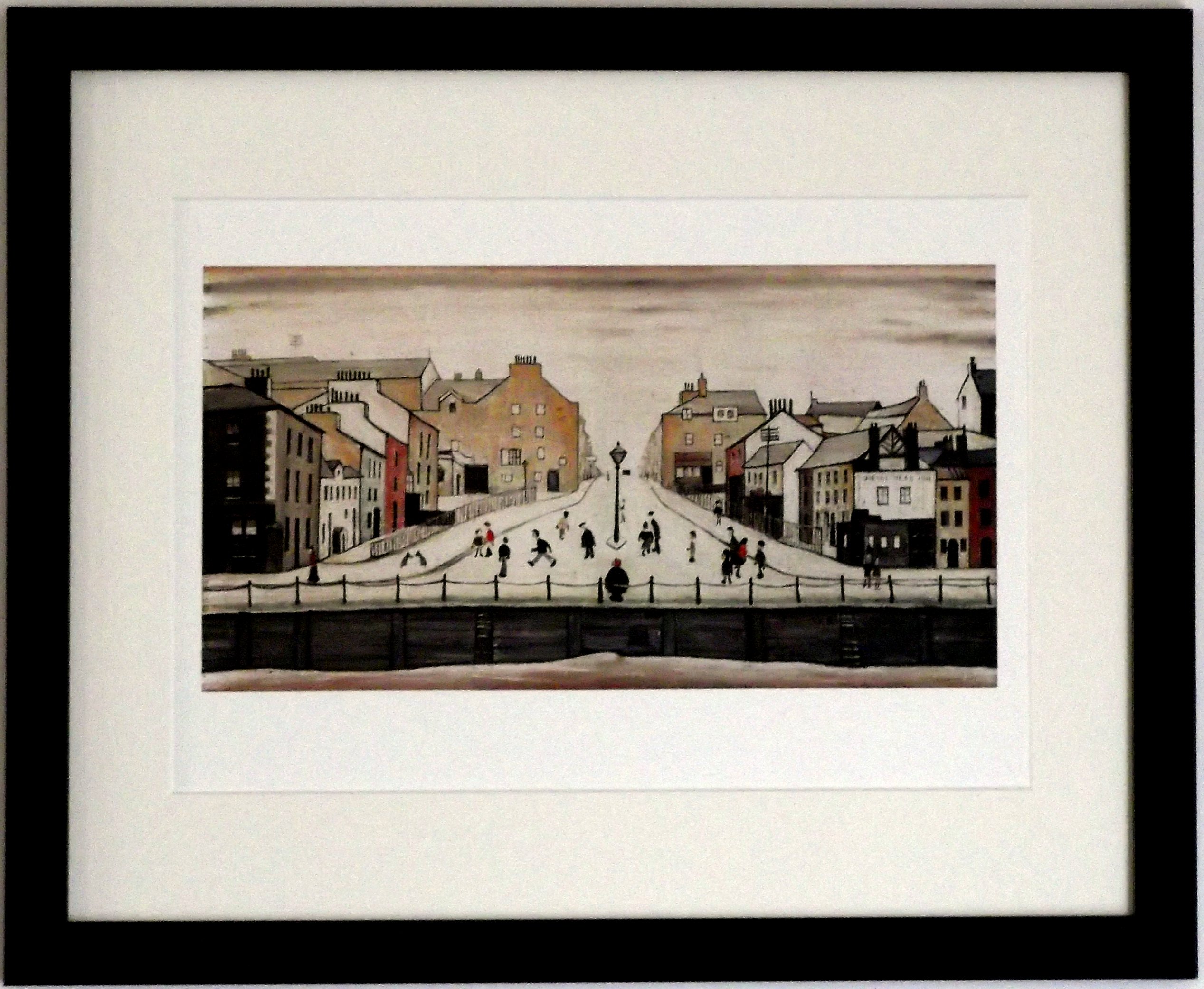 Stateoftheart-Uk White Authentic L S Lowry Print - Senhouse St Maryport - With Mount And 21 X 17Inch Black Frame