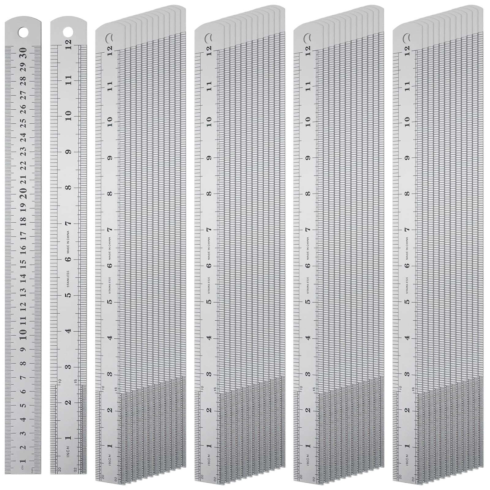 50 Stück 30 cm Edelstahl-Metall-Lineal mit Zoll und cm, gerade Kante, Präzisionsmess-Stahllineal für Ingenieurwesen, Maschinisten