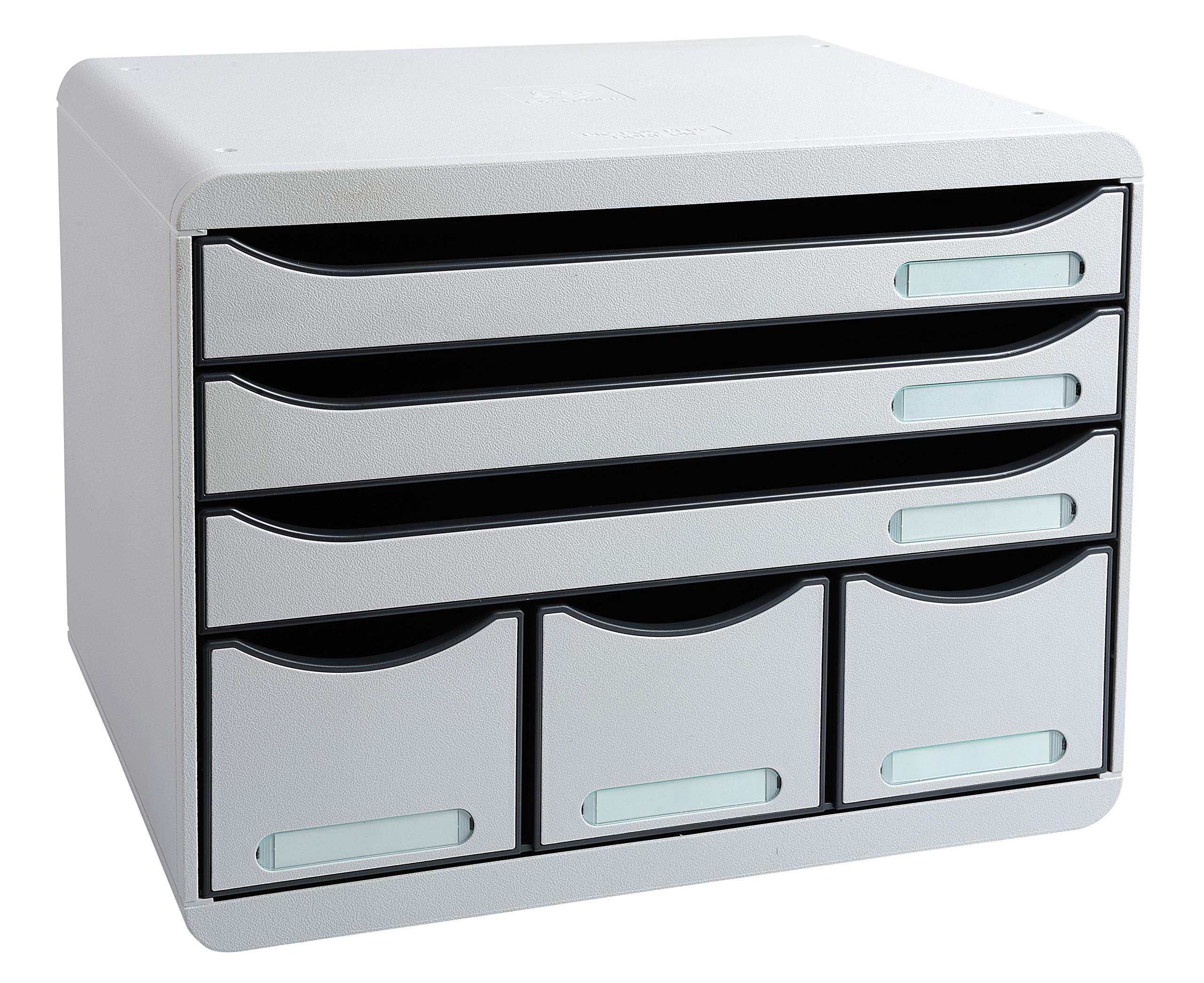 Exacompta 306740D - Módulo individual con 6 cajones para documentos A4 + y 3 cajones estrechos pero altos para guardar todos los utensilios de oficina, con tope de seguridad y porta etiquetas