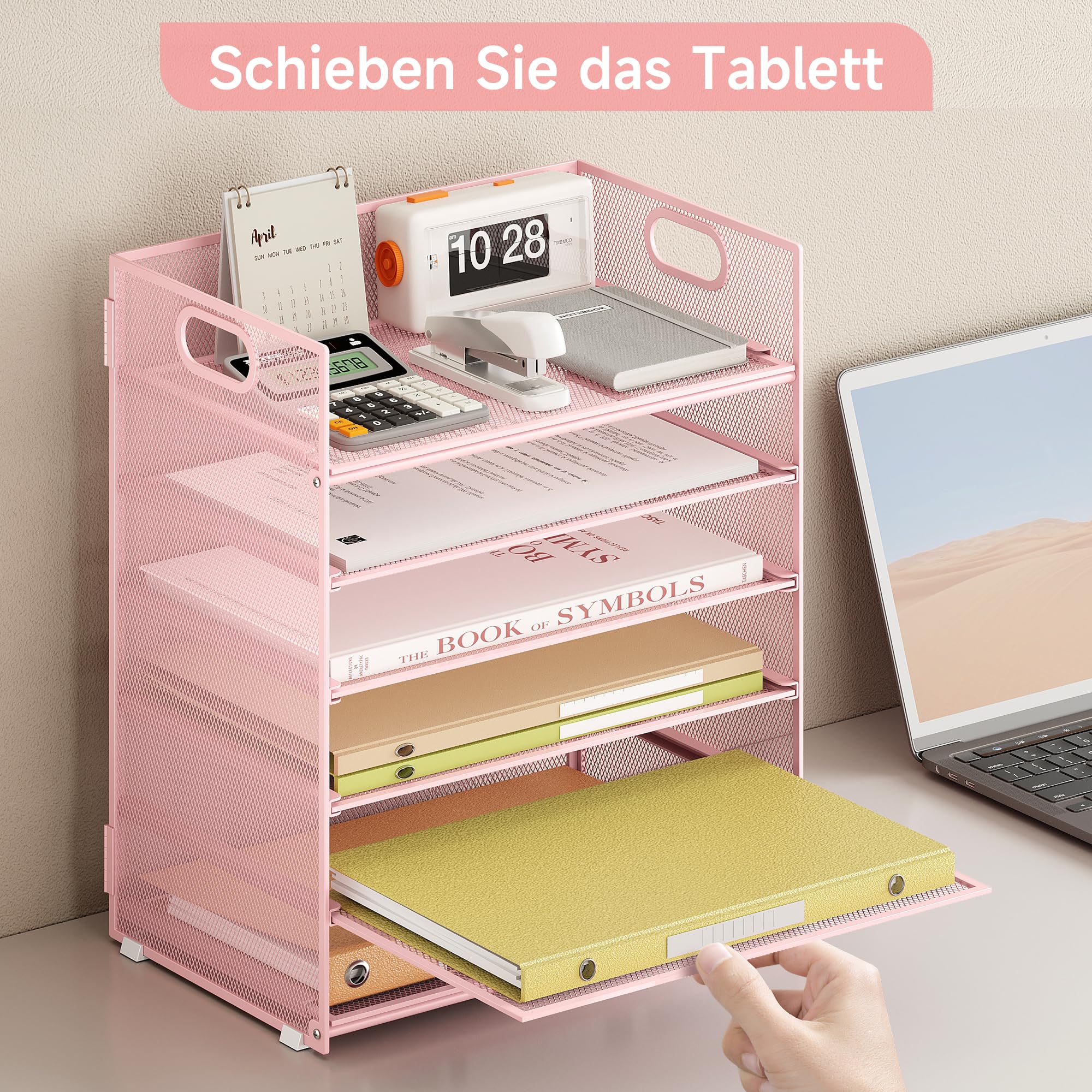 VITVITI Schreibtisch Organizer, 6 Ebenen Briefablage, Stapelbare Aktenhalter, Ablagefächer mit Griff, Bürobedarf für A4 Dokumentenablag, Papier, Buch, Magazin (Rosa)