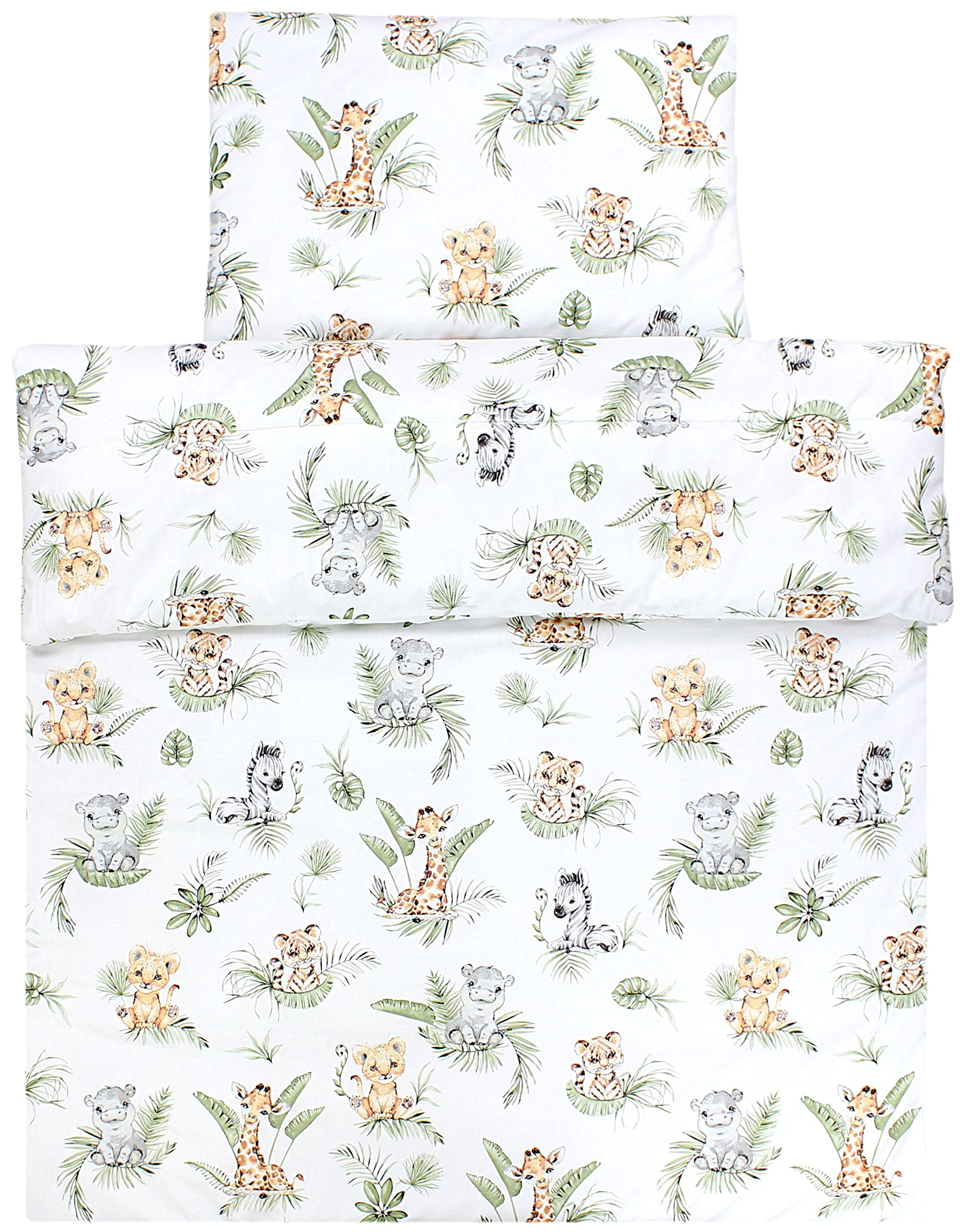 TupTam Enfants Couette à Motifs Set Couverture Toute l'année Couverture Oreiller Plat 2pcs., Safari/Lion/Marron/Feuilles/Vert, 135x100 cm