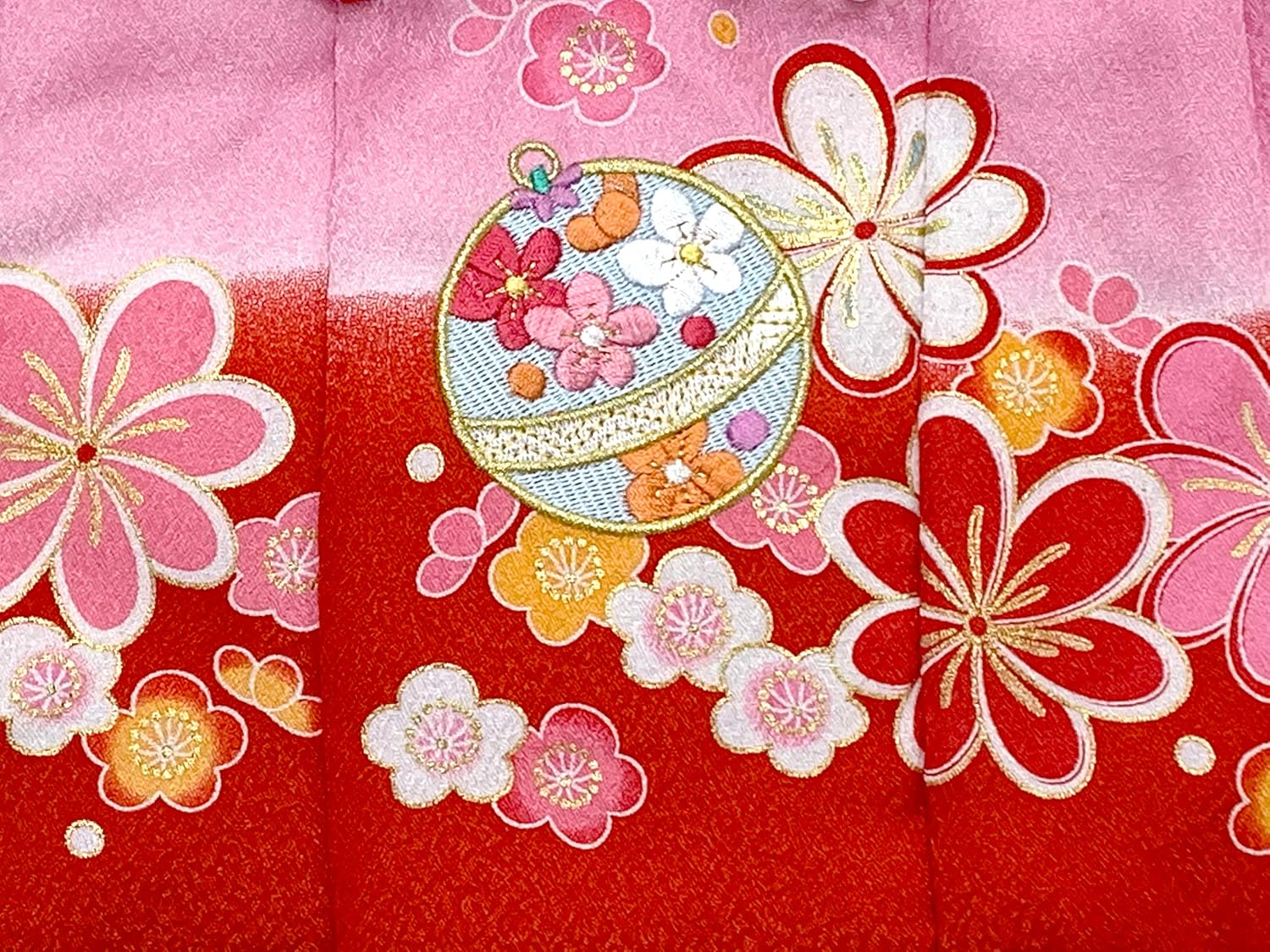 初節句 お正月に 女の子 ベビー被布 赤ちゃんの被布と着物セット 着物 0 1歳 鞠と桜 合繊 白ｘピンク Hubf 12