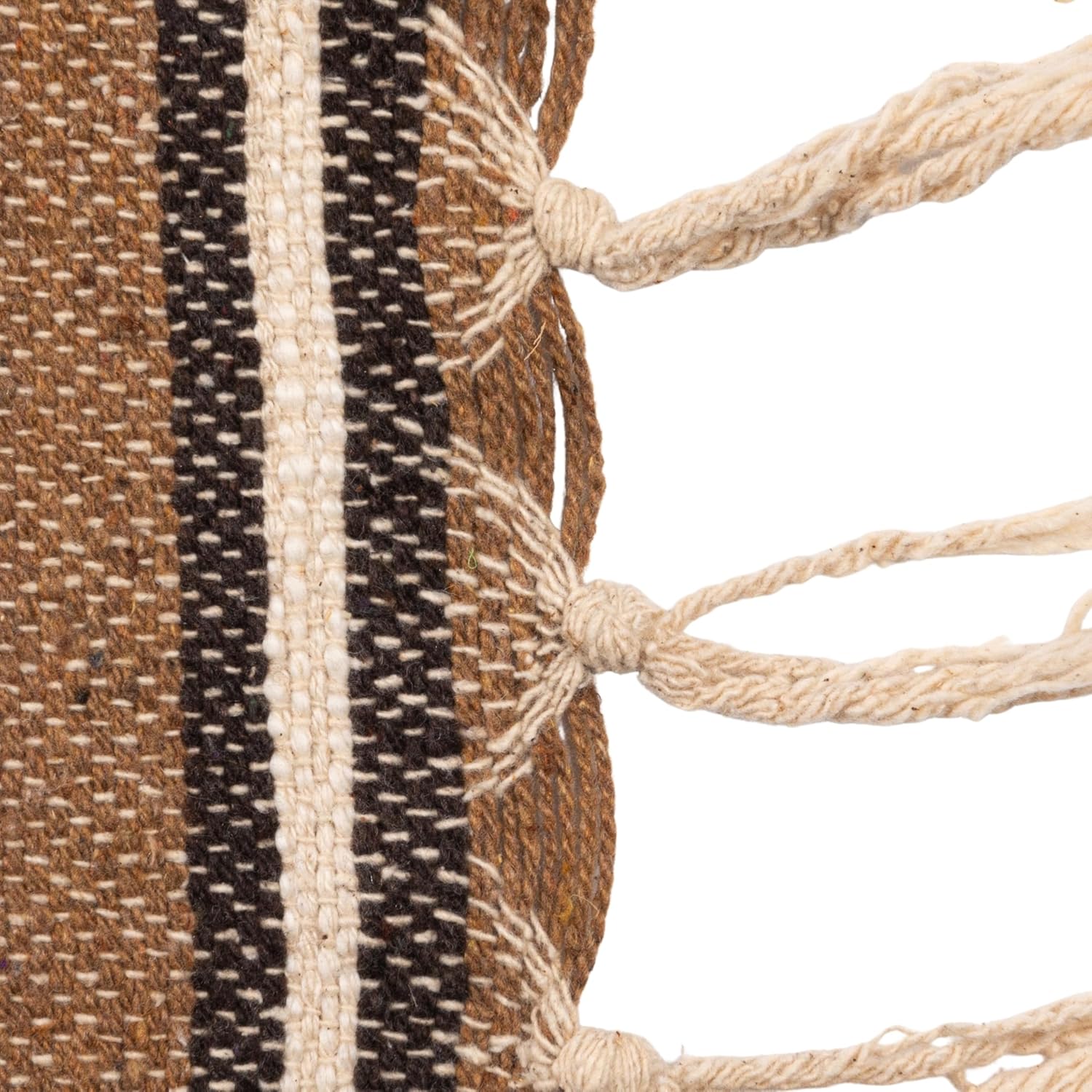 Creative Co-Op Cotton Blend Throw with Stripes and Fringe, Rust Color, Natural and Black - Image 4