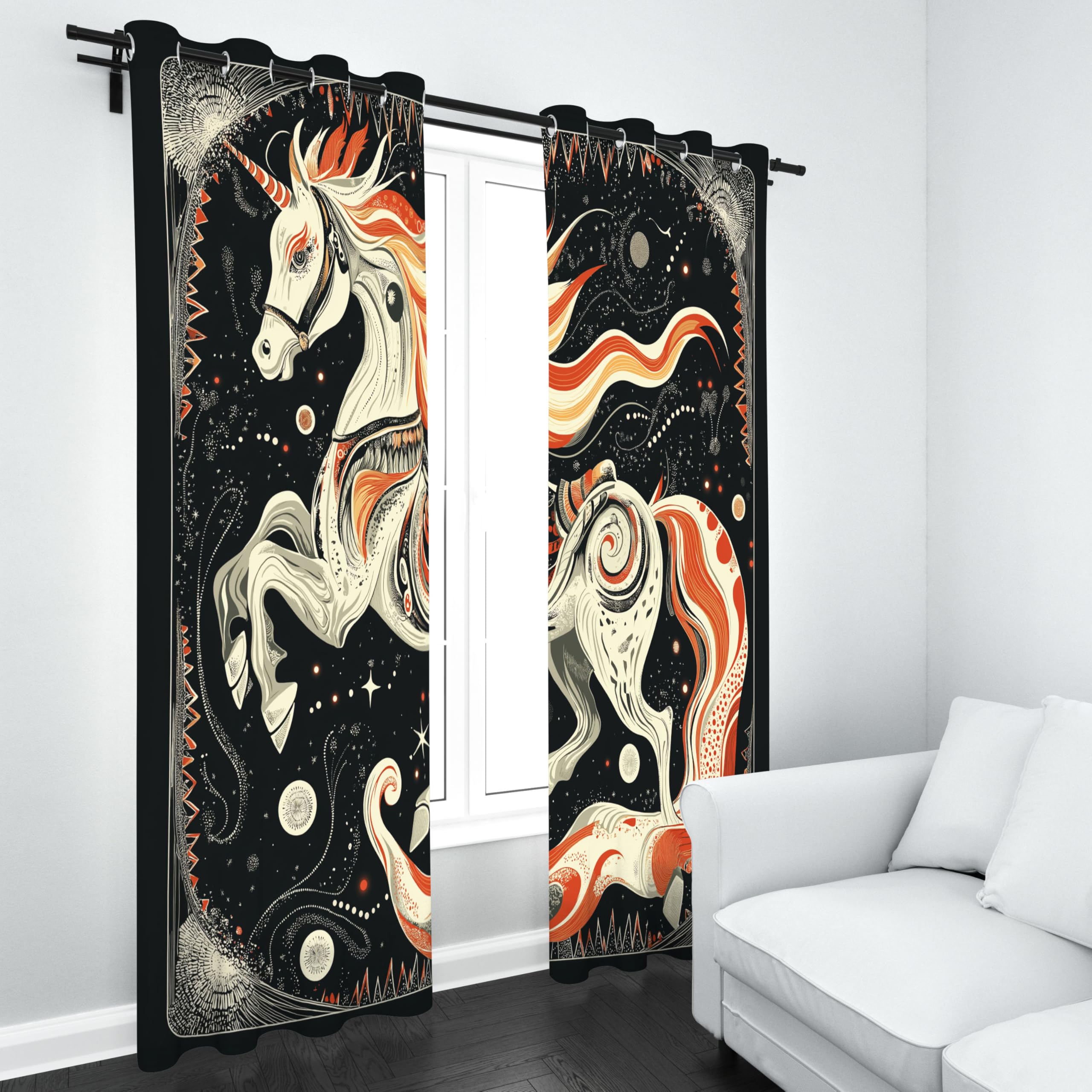 Rideaux occultants Licorne Rêve pour Salon, Rideaux Ciel Étoilé Anime pour Chambre, Rideaux occultants thermiques insonorisés à Motif Animal Cheval pour Chambre d'Enfant/Adolescent, Ensemble de 2 pann
