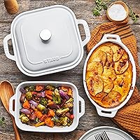 Vista 2 de STAUB Juego de 4 sartenes de cerámica para hornear, cacerola con tapa, sartén para brownies, color blanco