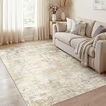 Cotiled Abstract 9x12 Area Rug Soft Neutre Non Slip Tapis Lavable, Résistant aux taches, Aspirateur robot & Animaux acceptés, Pour le salon, Chambre, Table à manger, chambre de bébé Or/Grey/Brown