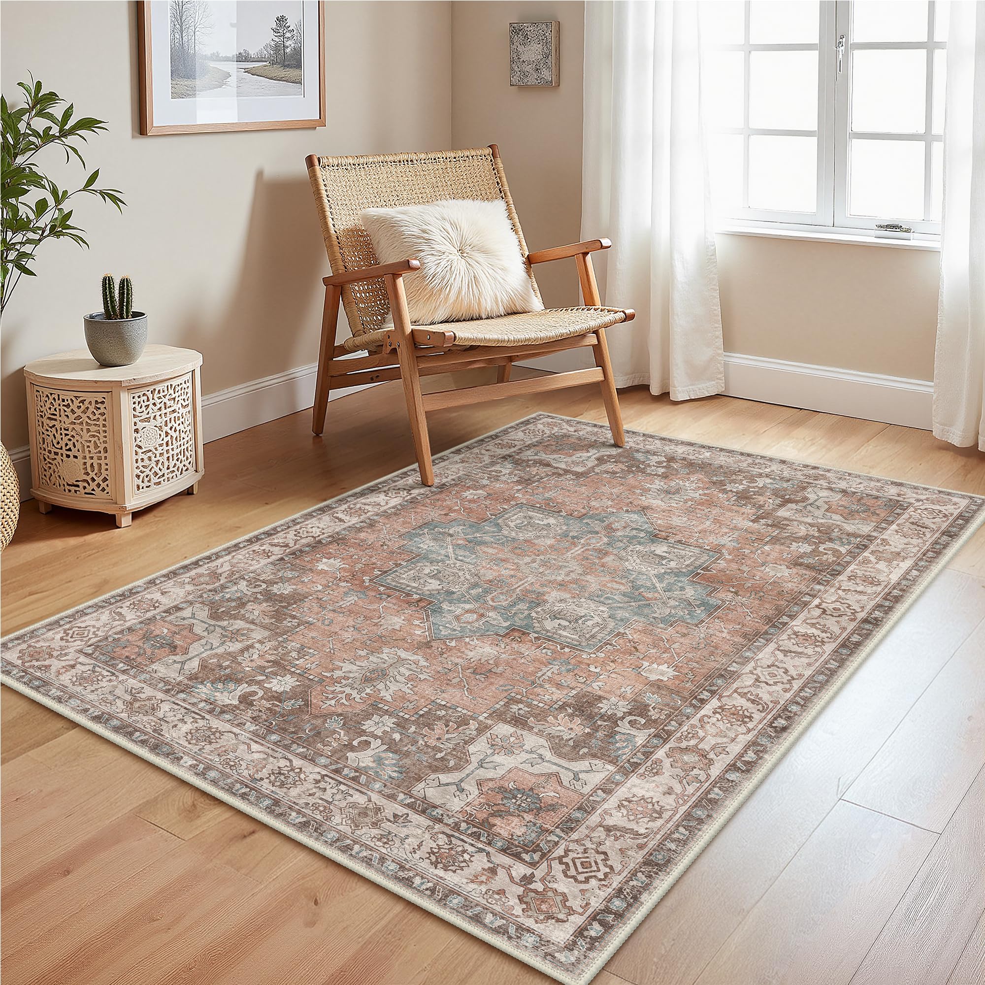 GENIMO Vintage Rug Living Room 120x170cm, Boho Area Rugs Washable, Non-Slip Carpet, Low Pile, Non-Shedding, Traditional Oriental Printed Design, Dining Room, Office, Bedroom, Kitchen, Lounge, Indoor — image 1