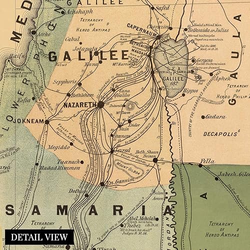 Miniatura 2 de HISTORIX Vintage 1881 Mapa de Los viajes y hechos de Jesús – Arte de pared bíblico de 24 x 36 pulgadas con índice bíblico – Vista ilustrada de