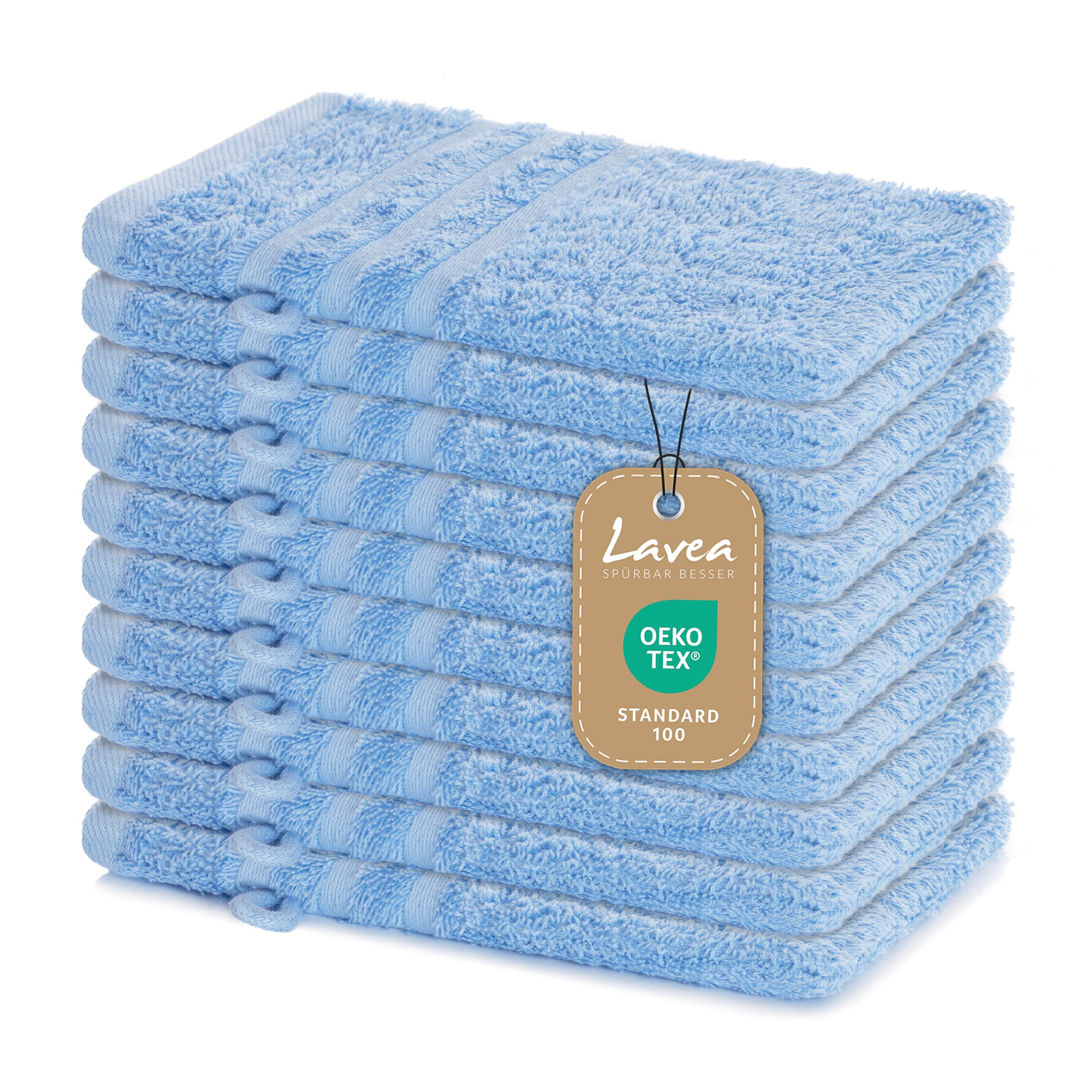 Lavea Elena Wash Mitt Set of 10, 100% Cotton, Terry Towelling, Washcloth, Absorbent, Soft