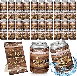 101 Pcs Wedding Can Cooler Bulk Engagement Party Favors for 100 Guests Cheers to Love Laughter, and I'll Drink Can Cooler with 1 Pcs Wooden Wedding Table Sign Bridal Shower Favor (Brown)