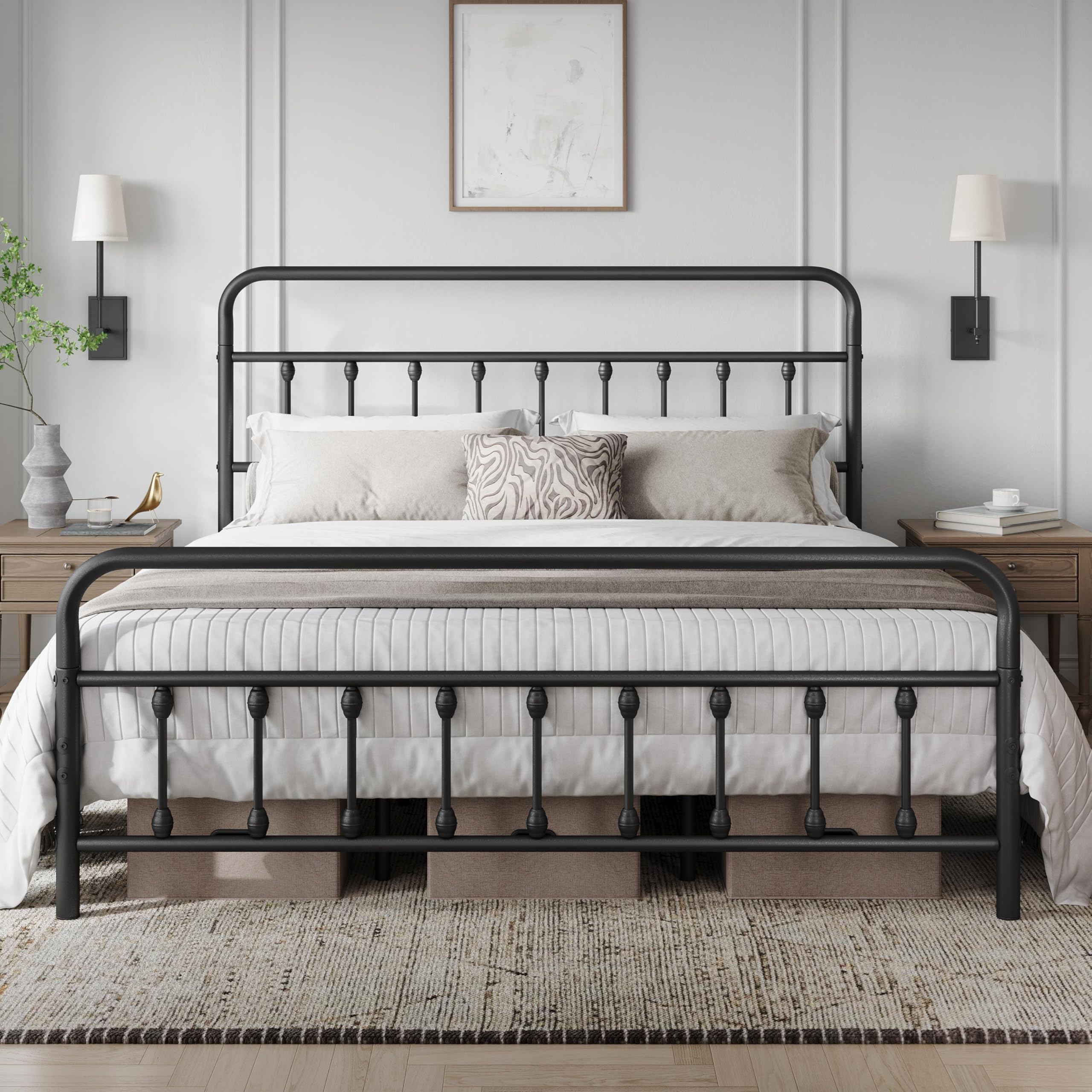 Yaheetech Classic Metal Platform Bed Frame Mattress Foundation with Victorian Style Iron-Art Headboard/Footboard/Under Bed Storage/No Box Spring Needed/King Size Black