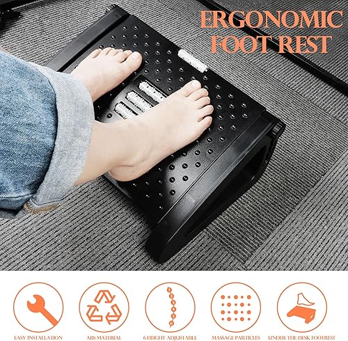 Miniatura 5 de BEAUTIFABLE Foot Rest for Under Desk at Work, Adjustable 6 Height Options Footrest, Ergonomic Foot Stool with Massage Texture and Roller for Home