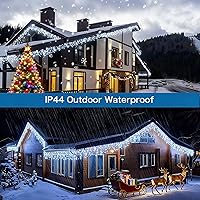 Vista 2 de Luces de cadena LED de carámbanos de 32.8 pies con 400 LED, 8 modos impermeables, luces navideñas de carámbanos para exteriores con función