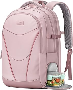 MATEIN HER Laptop Work Backpack with Lunch Compartment for Women, Water Resistant Work Backpack for Office Commute with RFID Pocket, Teacher Nurse College School Bag Fits up to 17 inch Computer, Pink