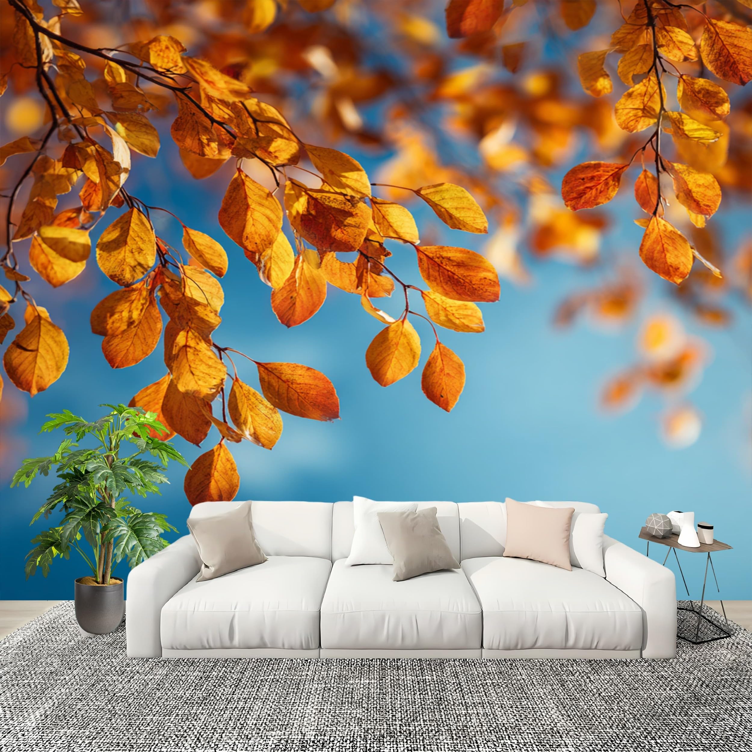 Papier peint intissé feuilles d'automne or poster mural panoramique salon 400x280