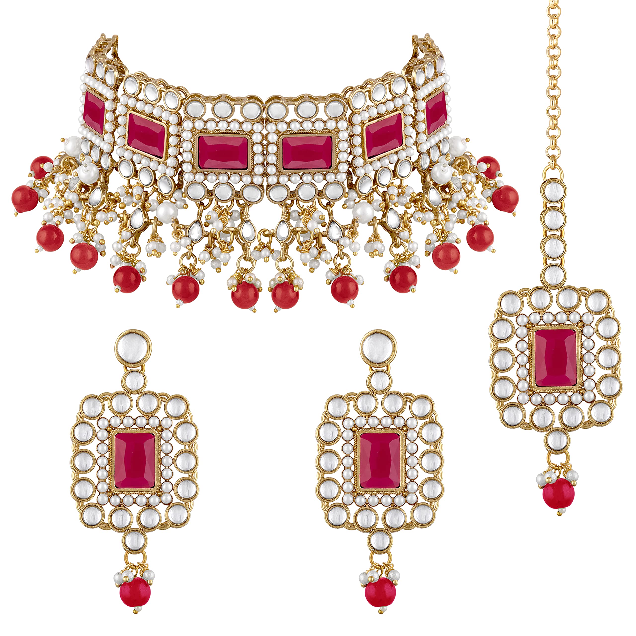Peora Gold Plated Kundan Rani Pink Crystal Choker Necklace Traditional Jewellery Set for Women (B092ZZSC6D) Amazon Price History, Amazon Price Tracker