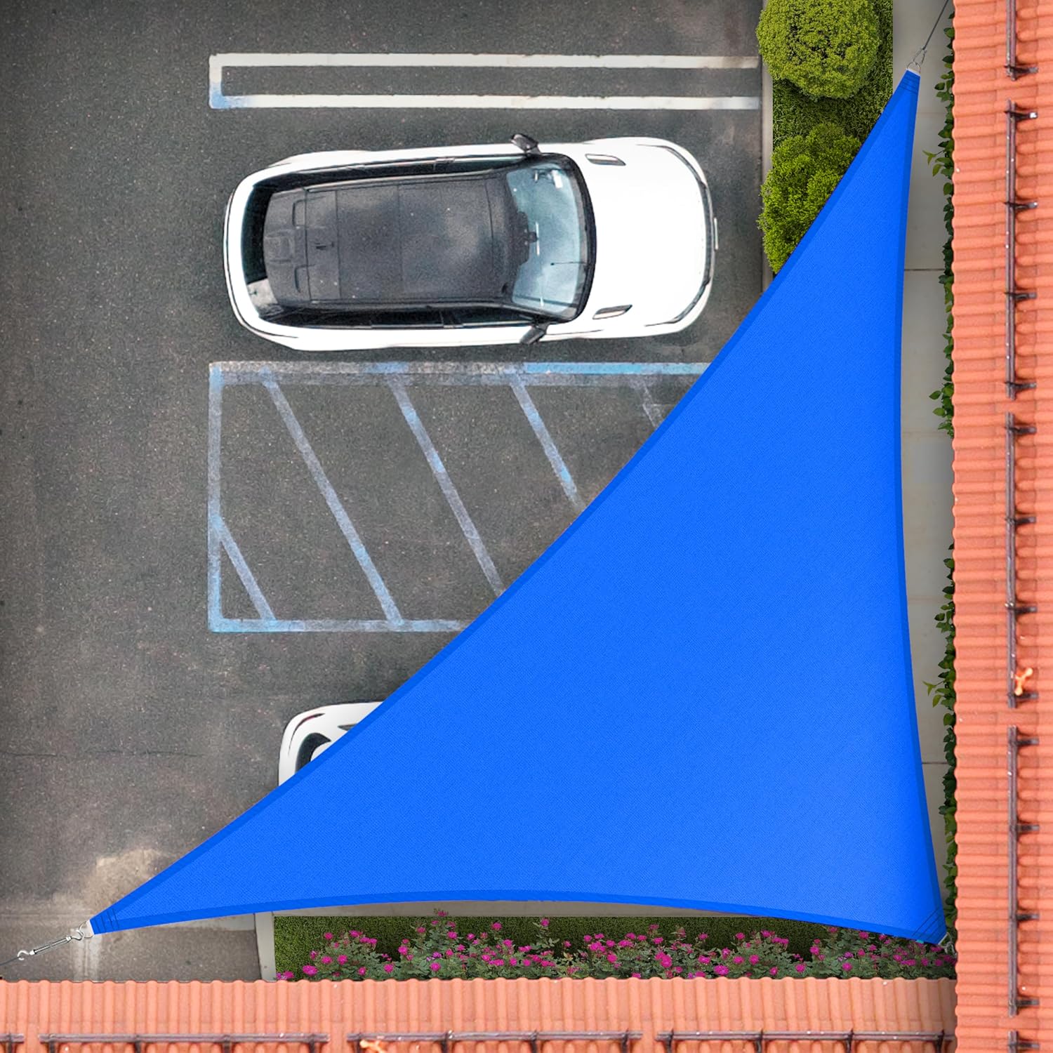 Royal Shade Right Triangle 16' x 17' x 23.3' Blue Custom Size Order to Make Sun Shade Sail RS-SLT Canopy Mesh UV Block Triangle - Commercial Standard Heavy Duty - 200GSM - 3 Years Warranty