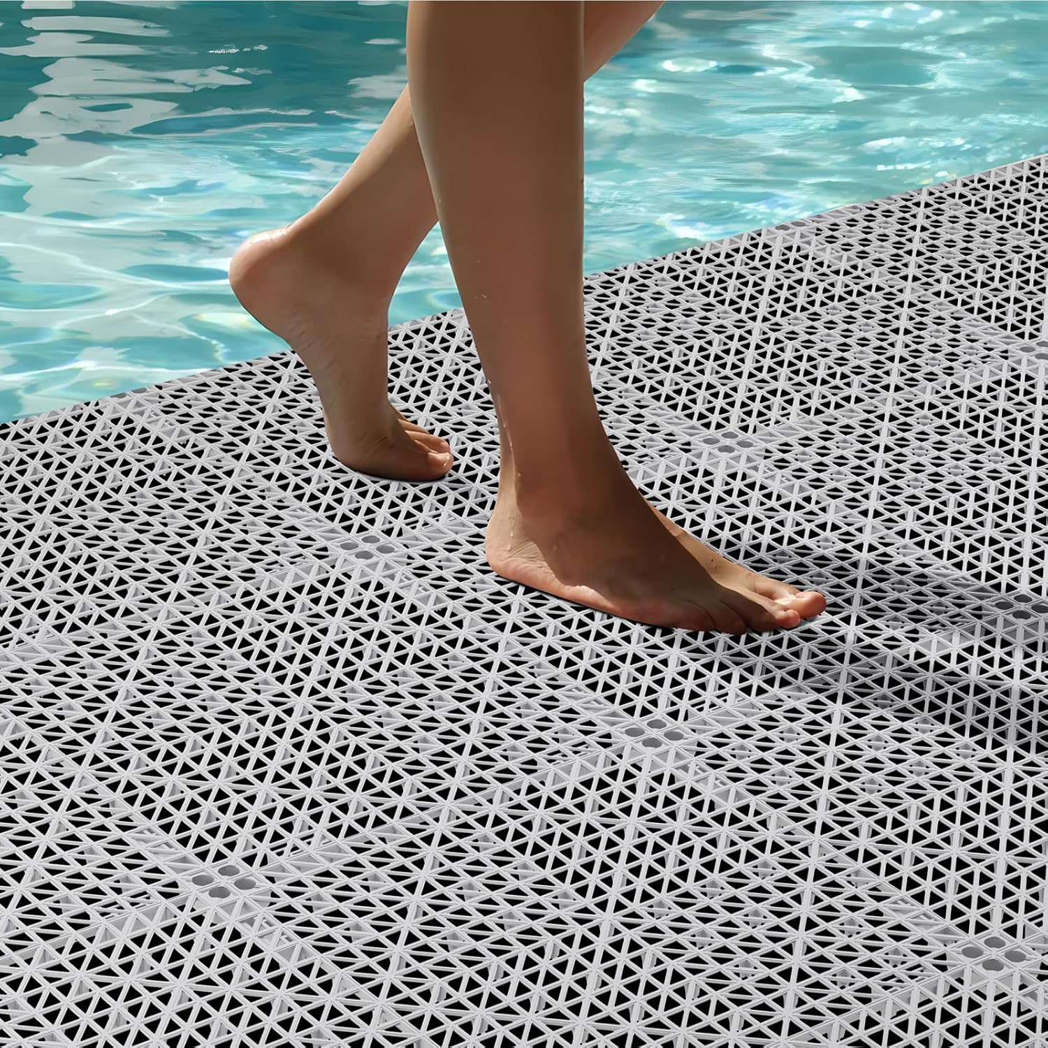 12 PCS Modular Interlocking Cushion Interlocking Floor Tiles with Hole Drainage Tiles Mat Non Slip Pool Deck Mat Outdoor for Drain Deck Pool Patio Shower Kitchen Balcony (Grey, 12 x 12 Inch) - Image 8