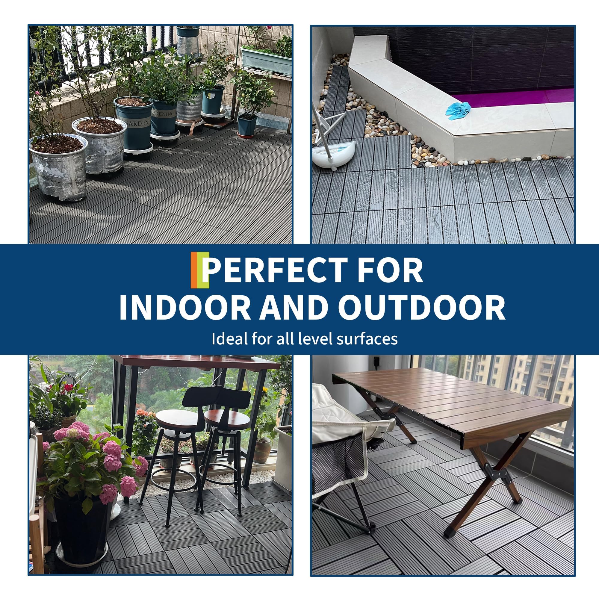 Dalles Clipsables Composite Pour Terrasse 30 * 30cm, Antidérapantes Et Étanches, Revêtement Sol Interconnecté (Gris foncé, Lot de 9)