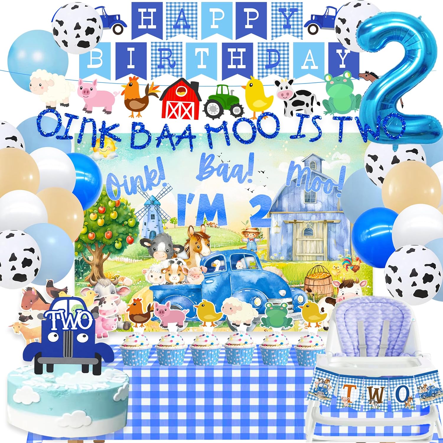 Farm Animal 2nd Birthday Party,Oink Baa Moo I Am Two Birthday Decorations,2nd Decorations For Boys