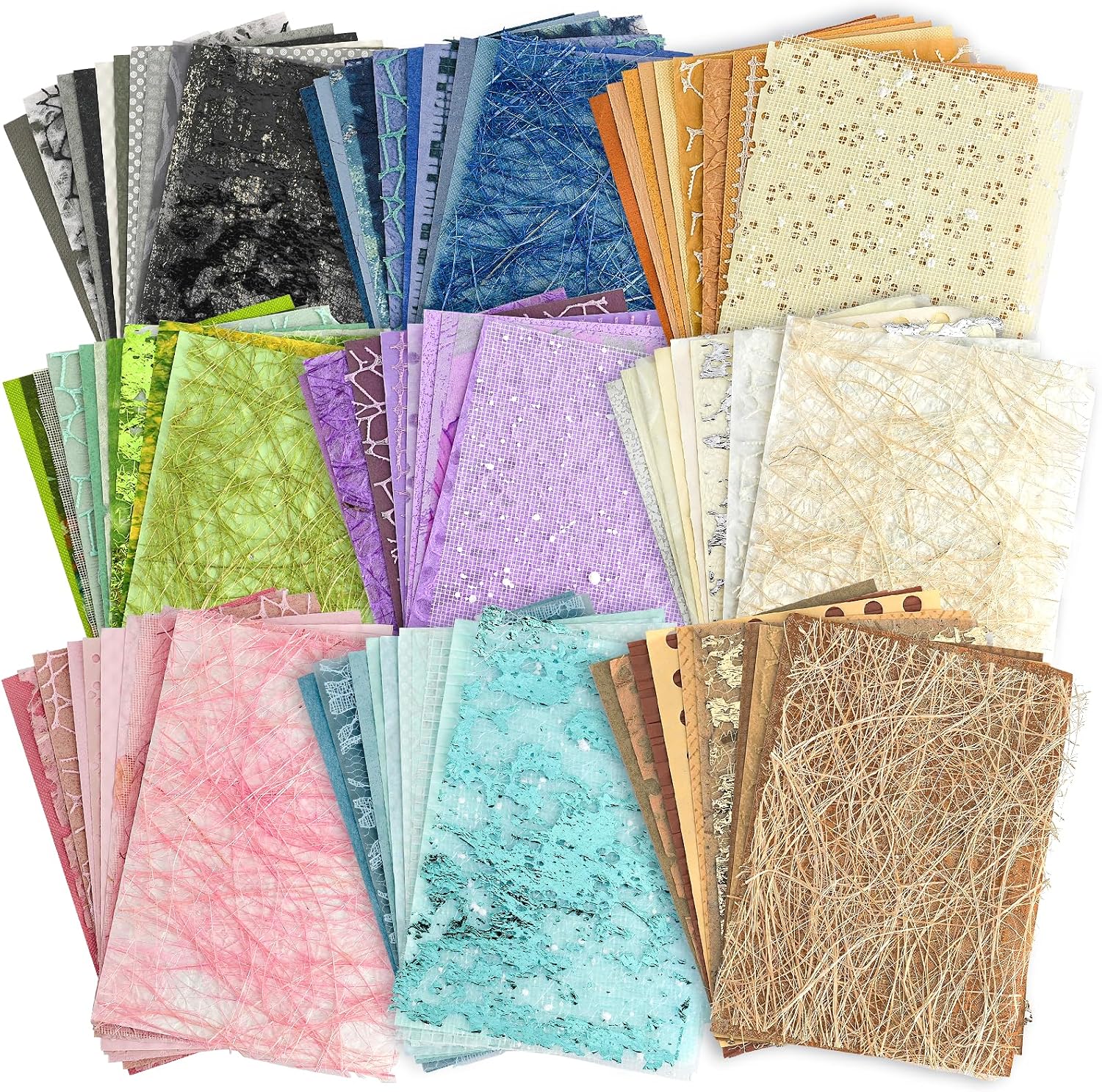 108 Sheets Unique Textured Scrapbook Paper and Mesh Fabric Assorted Set - 9 Mixed Neutral Color Decorative Paper for Scrapbooking Junk Journaling Supplies Media Collage Card Decoupage A6 5.5x3.9 Inch
