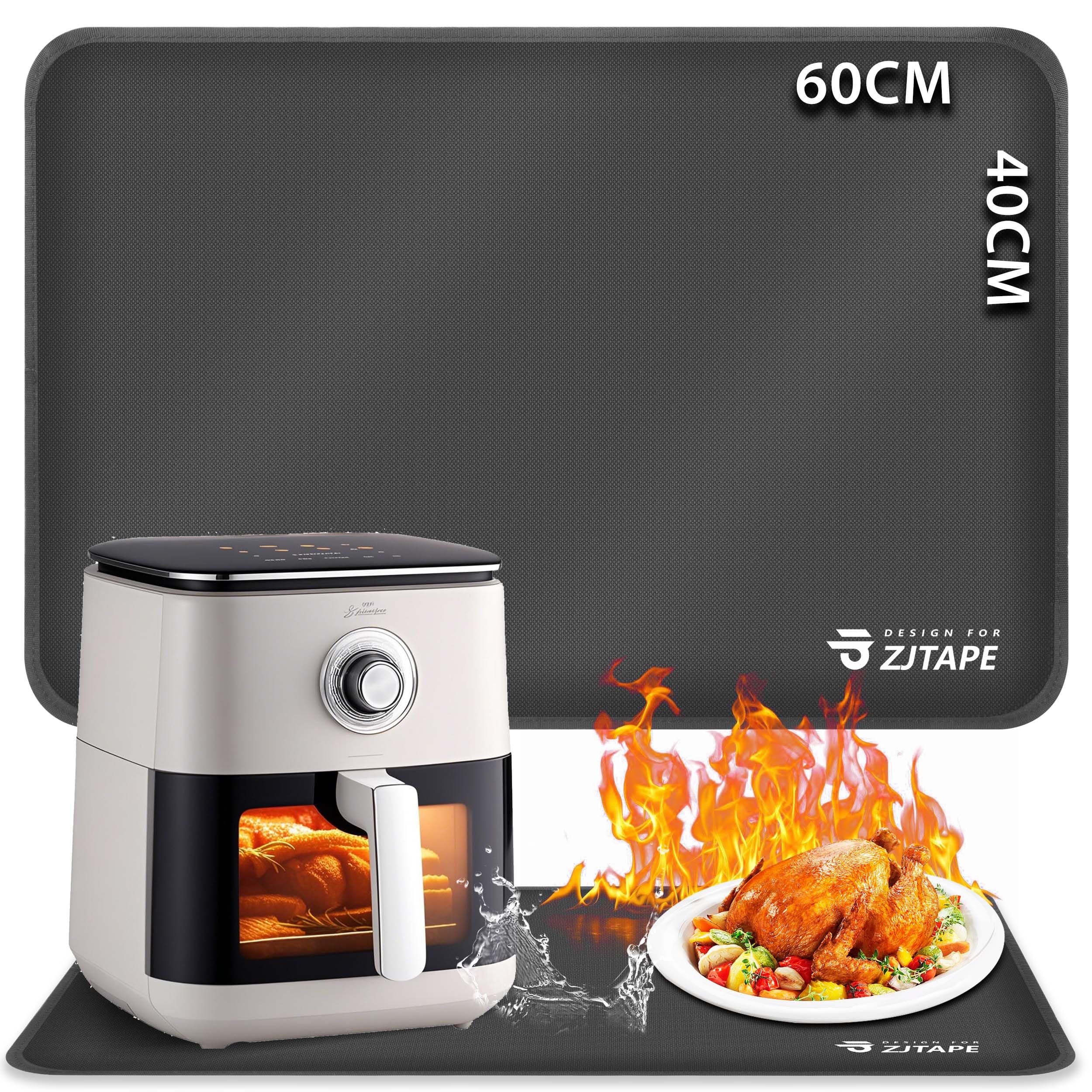 Feuerfeste Unterlage Hitzeschutzmatte 60x40cm, Feuerschutzmatte, Feuerfeste Silikonmatten Rutschfest Wasserdicht für Mikrowelle Airfryer Kaffeemaschine Hitzebeständige Matte Unterlage für Luftfritteus