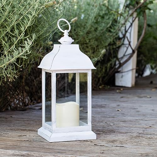 Swieczniki Distressed White Battery Operated Indoor Led Decorative