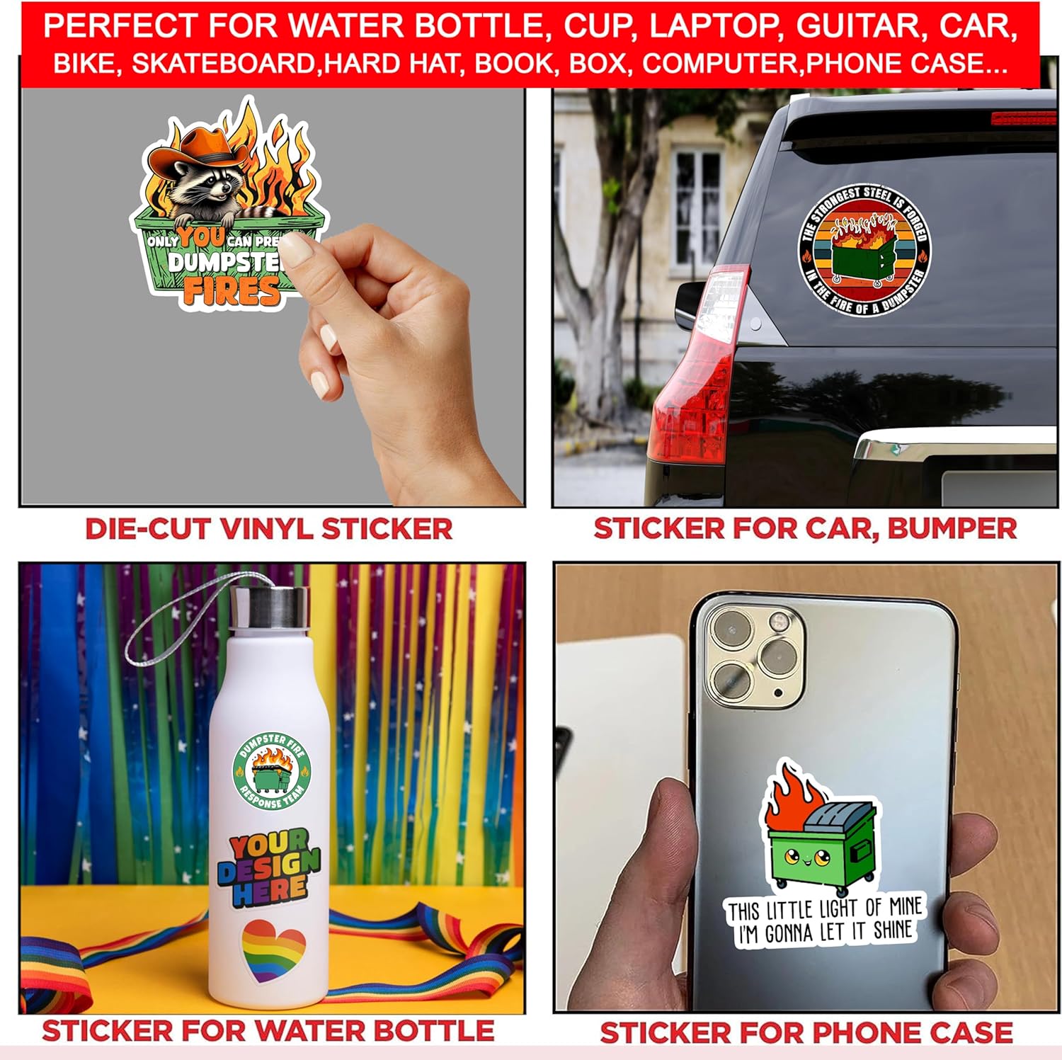 12 Pcs Funny Meme Dumpster Fire Stickers This Little Light of Mine I'm Gonna Let It Shine, Only You Can Prevent, Response Team, The Strongest - Vinyl Waterproof Decal for Water Bottle, Laptop 3 Inch - Image 2