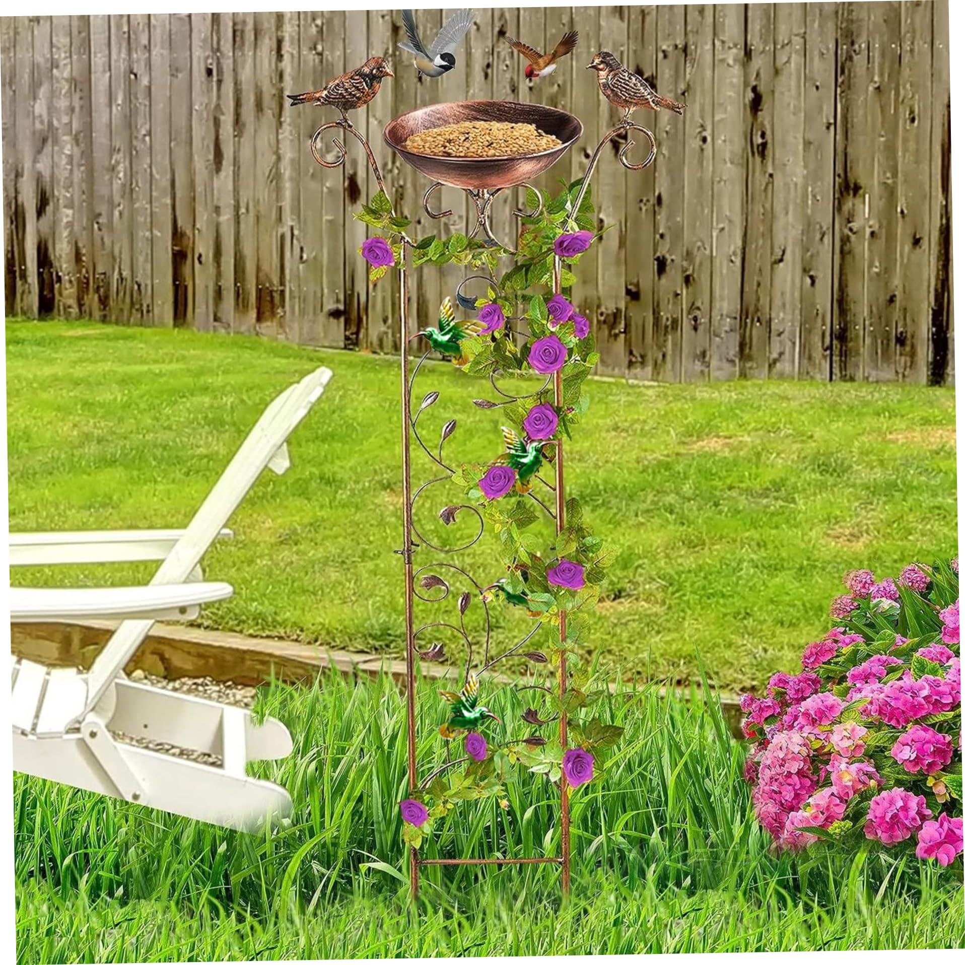 Baño de pájaros con enrejado de jardín 2 en 1 alimentador de agua de pájaros de metal desmontable dispensador de agua de pájaro libre alimentador retro de pájaros en al aire libre docoraciones de jar