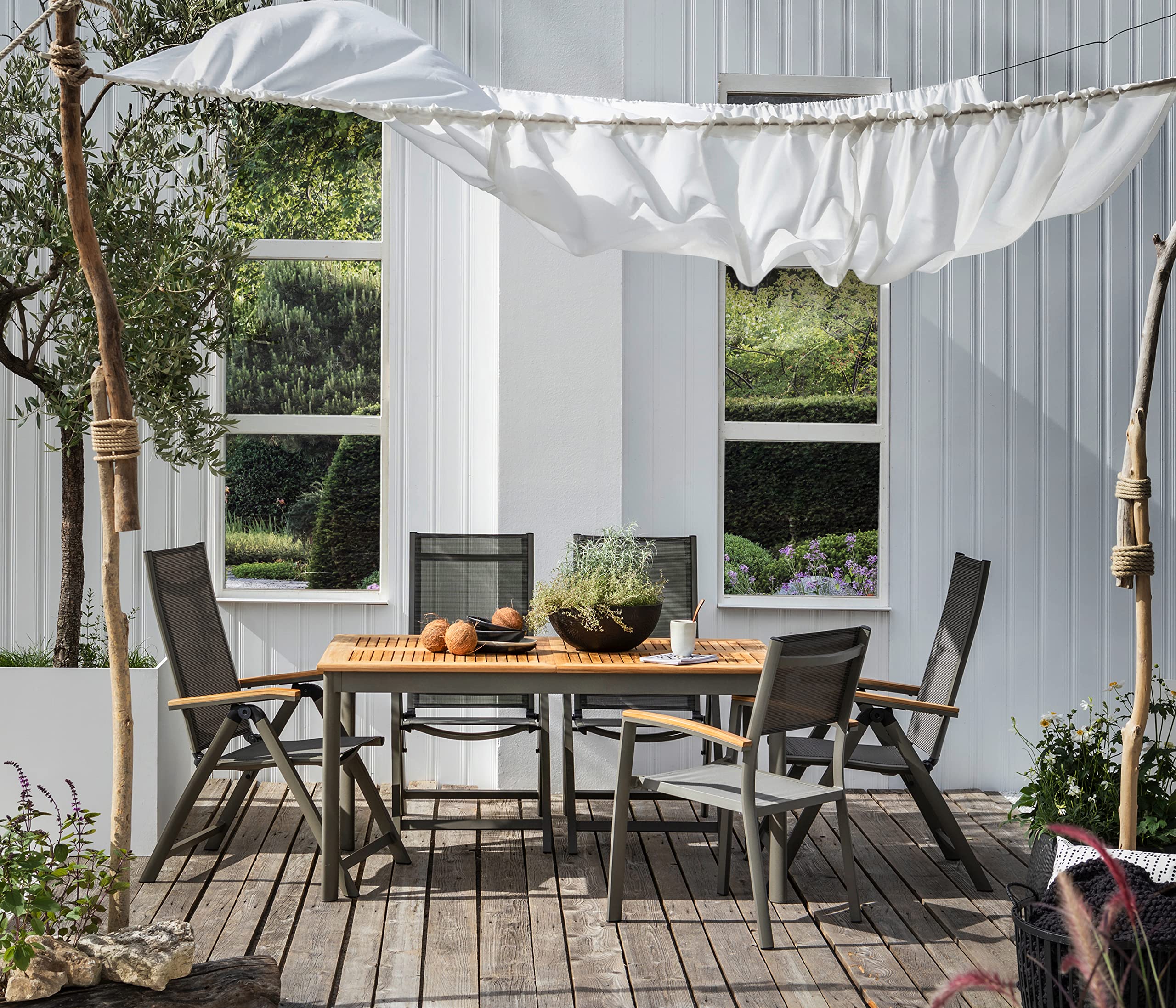 Dehner Fauteuil Relax Colmar, Pliable, env. 110 x 59 x 73 cm, Textile/Aluminium/Bois de Teck FSC, Anthracite